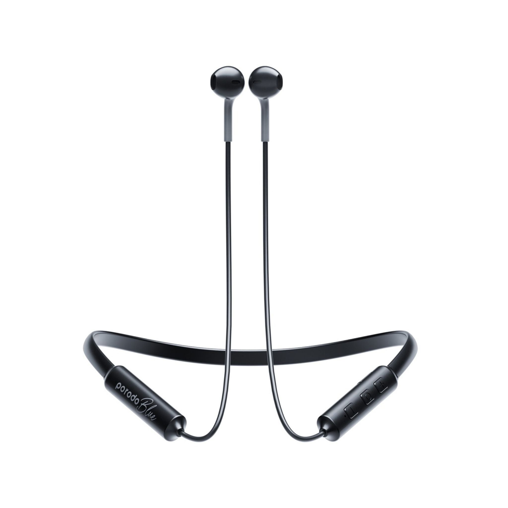 Porodo Blue ENC Neckband Earphones with Deep Bass, Comfortable Fit Design, Compact and Sturdy, 200mAh Battery Capacity, 1.5 Hours Charging Time, 28 Hours Playback Time, Micro USB Charging Port, More than 15m Transmission Distance - Black