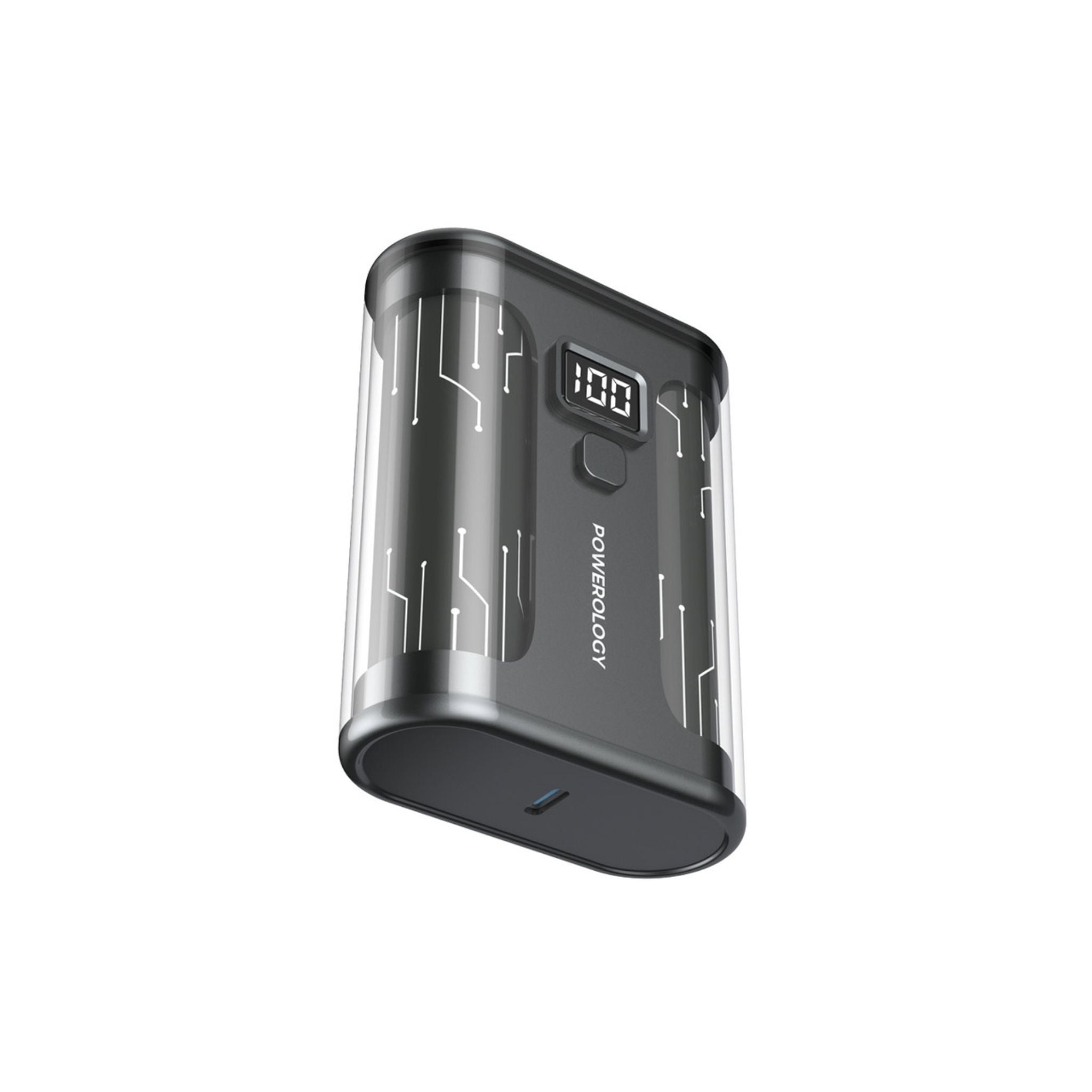 A compact and portable power bank with a digital display, capable of charging multiple devices.