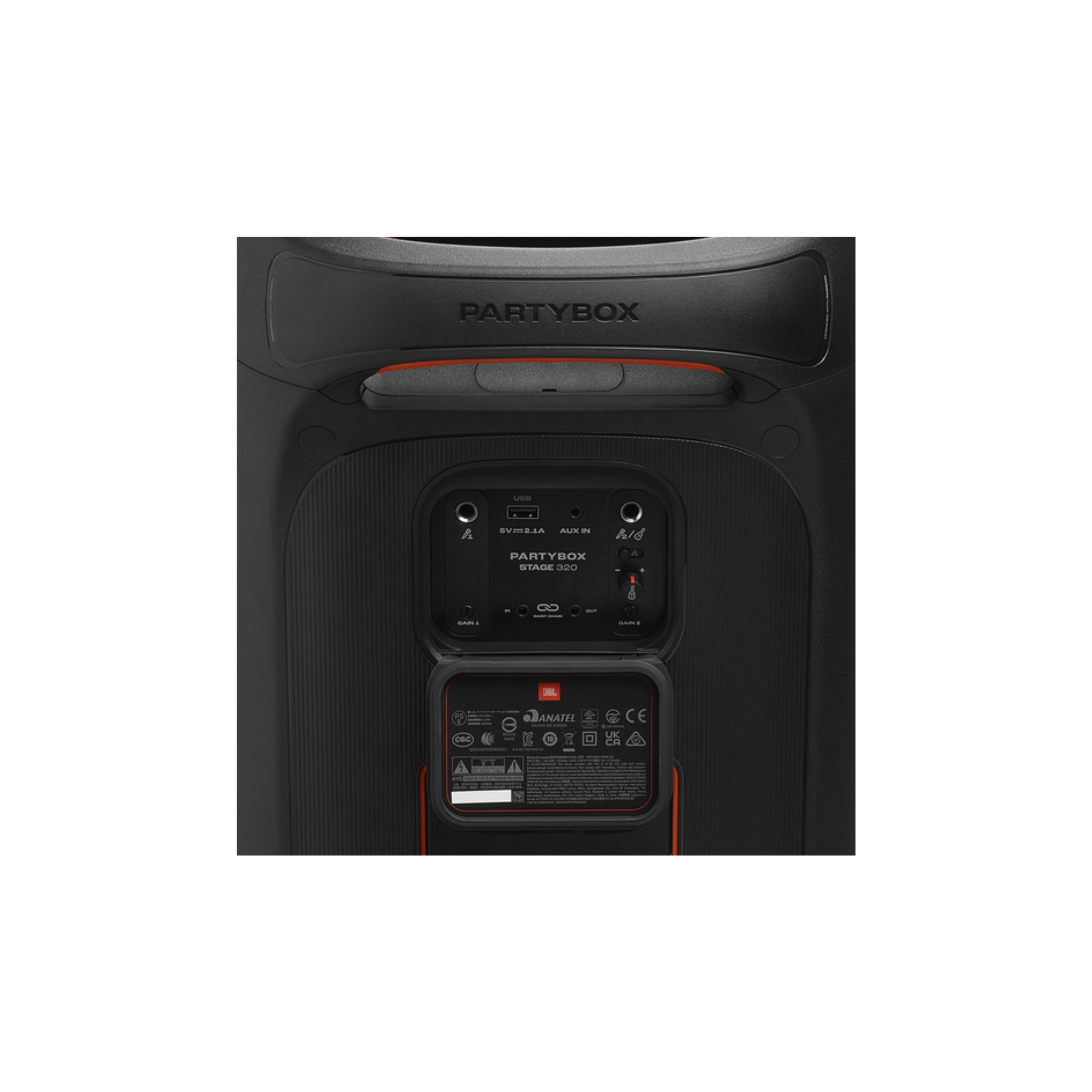 JBL Partybox 320, Portable Bluetooth 240W Party Speaker, AI Sound Boost, Futuristic Light Show, Multispeaker Connection by Auracast, Telescopic Handle & Wheels, Dual Guitar & Mic Inputs - Black