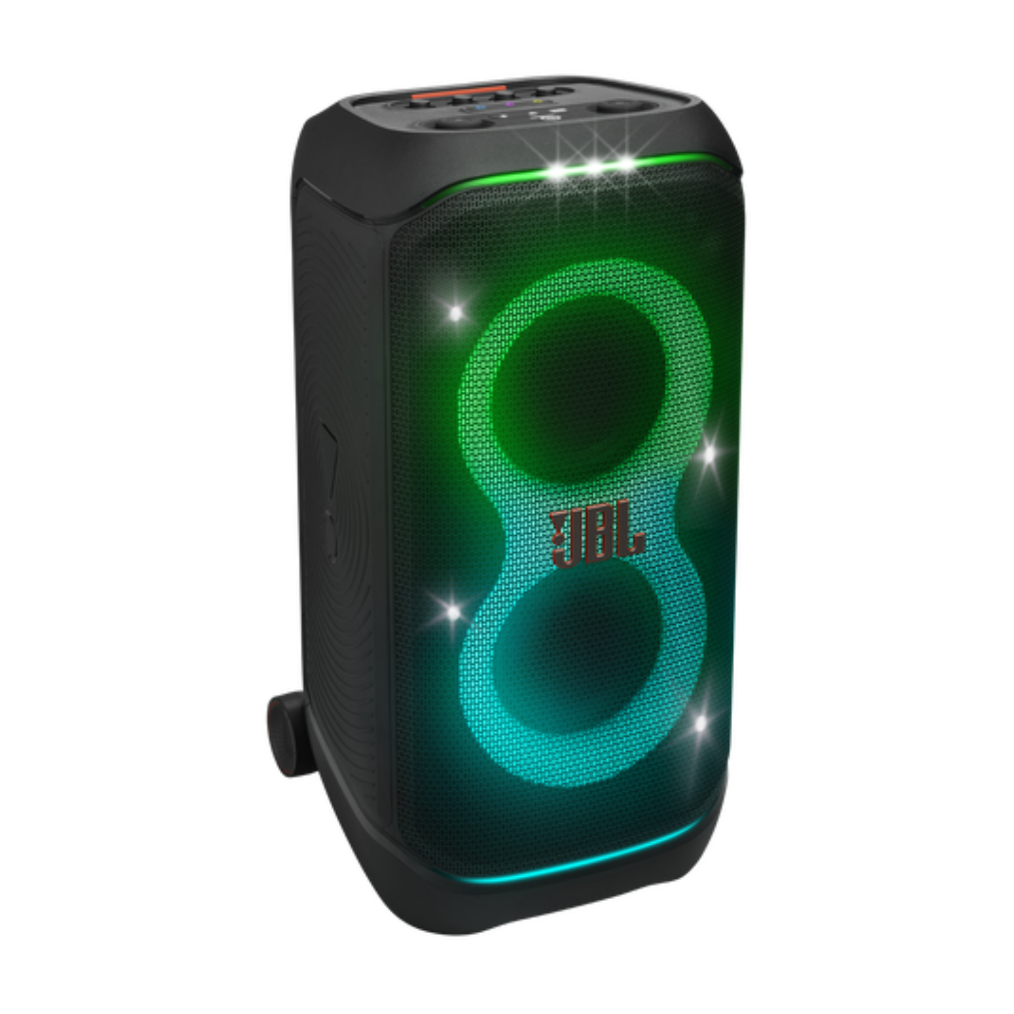 JBL Partybox 320, Portable Bluetooth 240W Party Speaker, AI Sound Boost, Futuristic Light Show, Multispeaker Connection by Auracast, Telescopic Handle & Wheels, Dual Guitar & Mic Inputs - Black