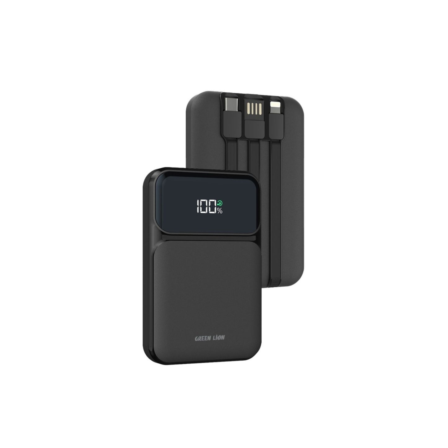 Green Lion 3 in 1 Integrated 10000mAh Power Bank with 15W Wireless Fast Charger - Black
