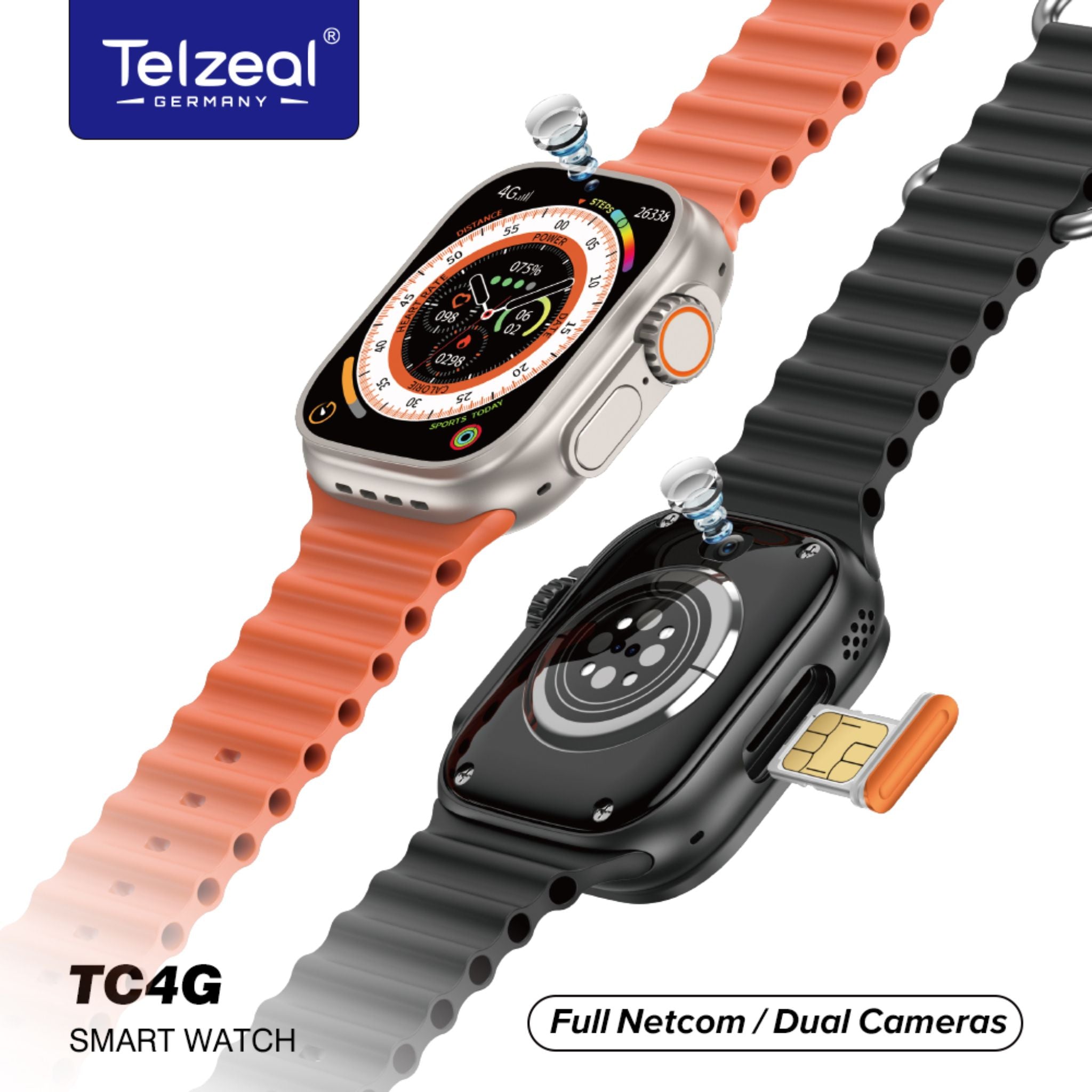 Telzeal Germany TC4G 2.2 Inch Full Screen Display Smart Watch-Black