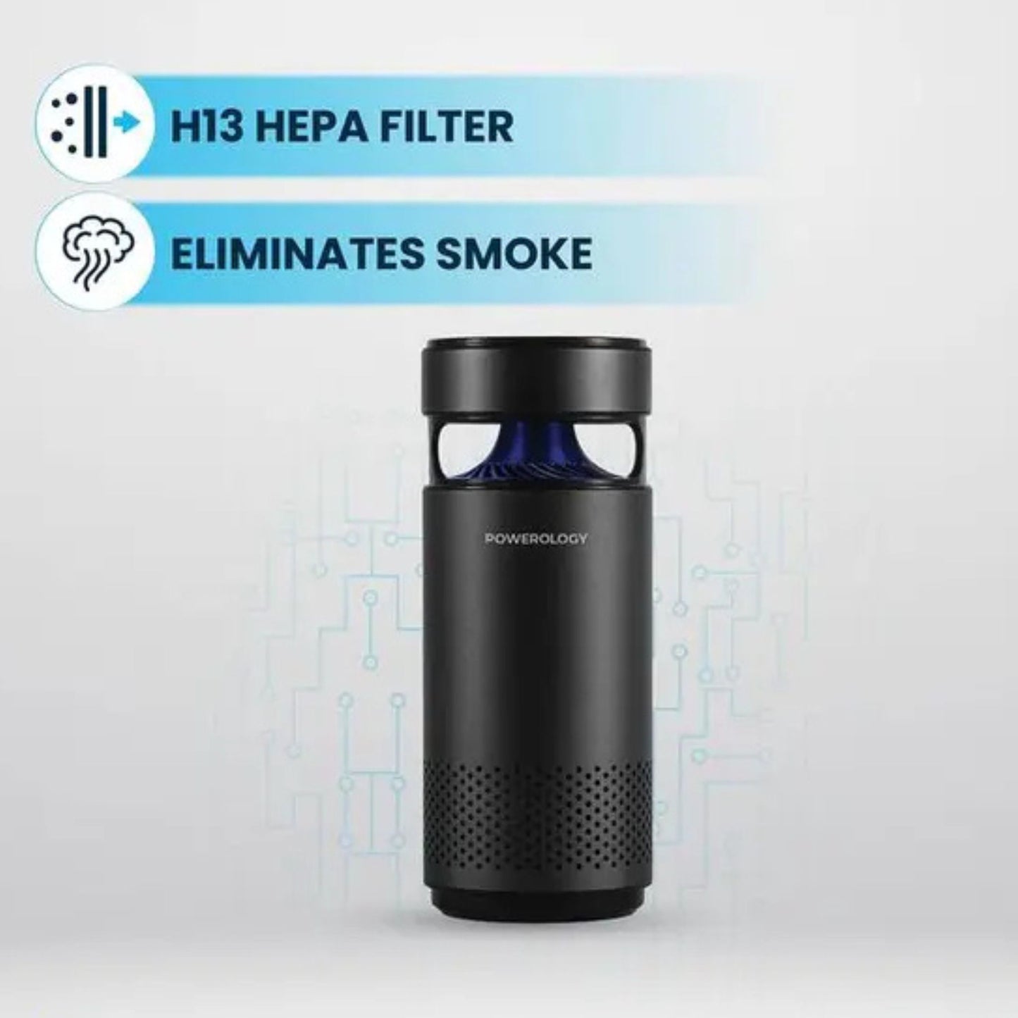 POWEROLOGY Portable Mini Air Purifier 2200mAh, 10H Working Time, HEPA Filter, LED Night Light, UVC Sterilization, 360° Air Intake, Dust Removal, for Home Office Car - Black