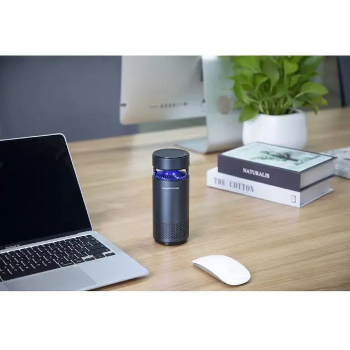 POWEROLOGY Portable Mini Air Purifier 2200mAh, 10H Working Time, HEPA Filter, LED Night Light, UVC Sterilization, 360° Air Intake, Dust Removal, for Home Office Car - Black