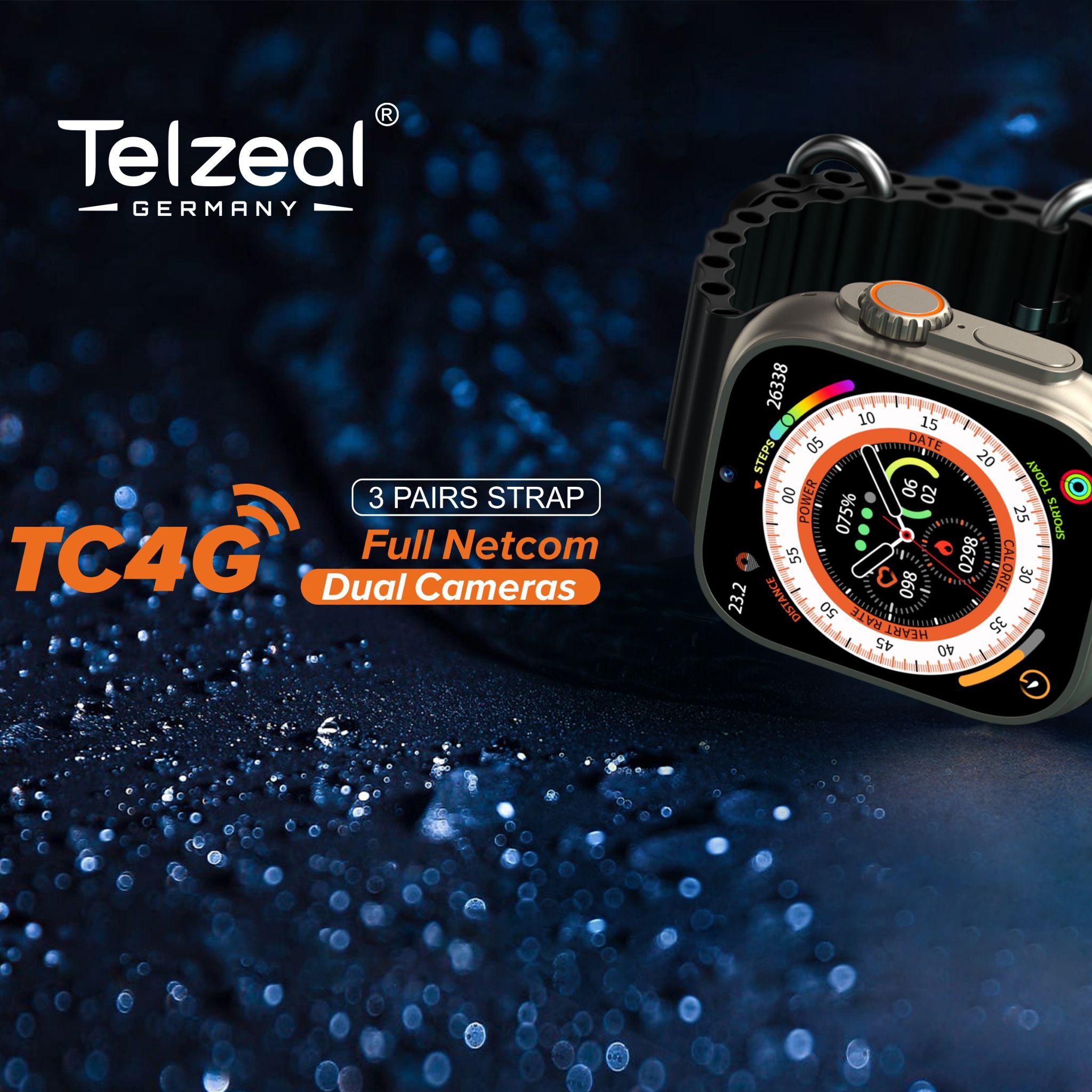Telzeal Germany TC4G 2.2 Inch Full Screen Display Smart Watch-Black