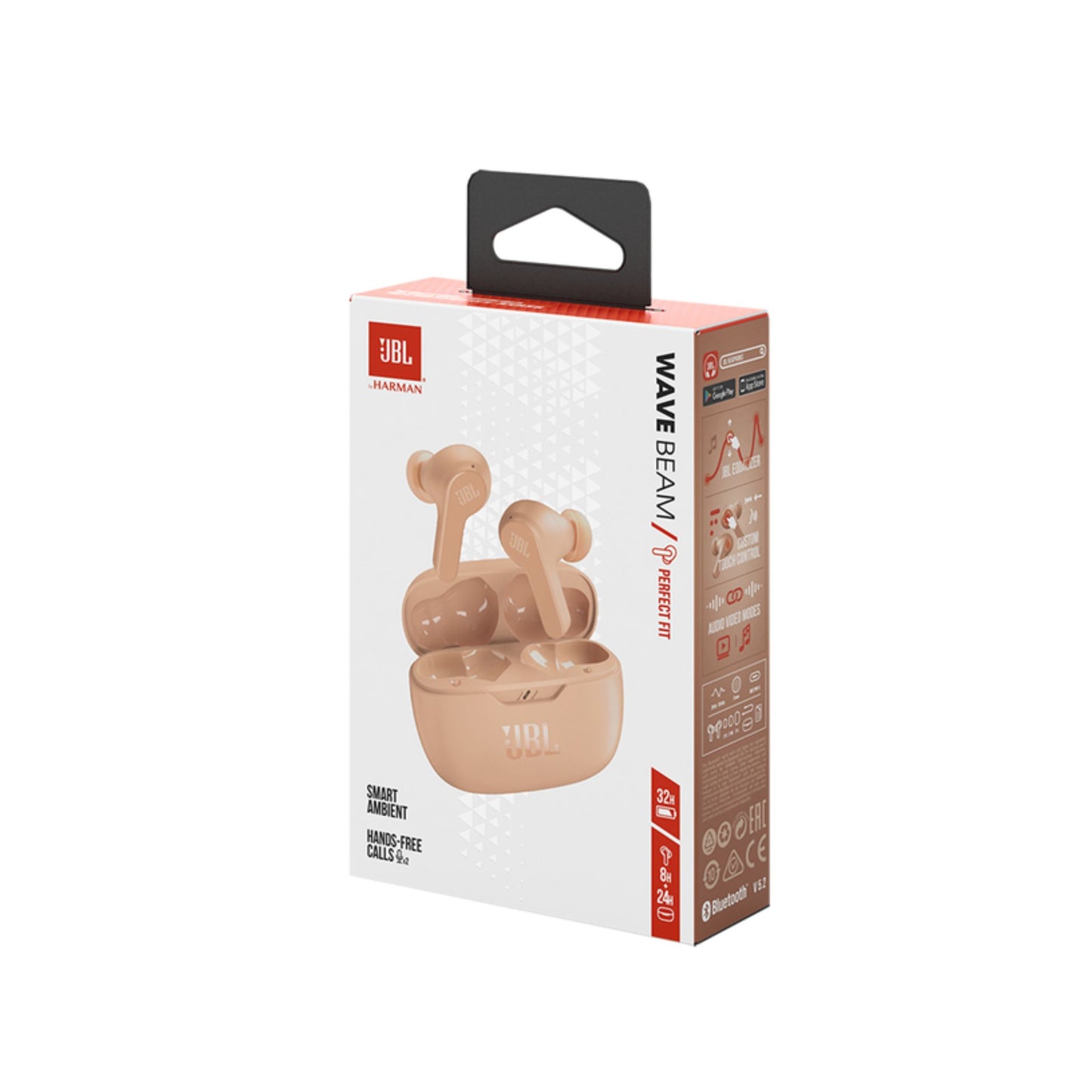 JBL Wave Beam True Wireless Earbuds, Deep Bass, Comfort Fit, 32H Battery, Smart Ambient, TalkThru, Hands-Free + VoiceAware, Water and Dust Resistant_Beige