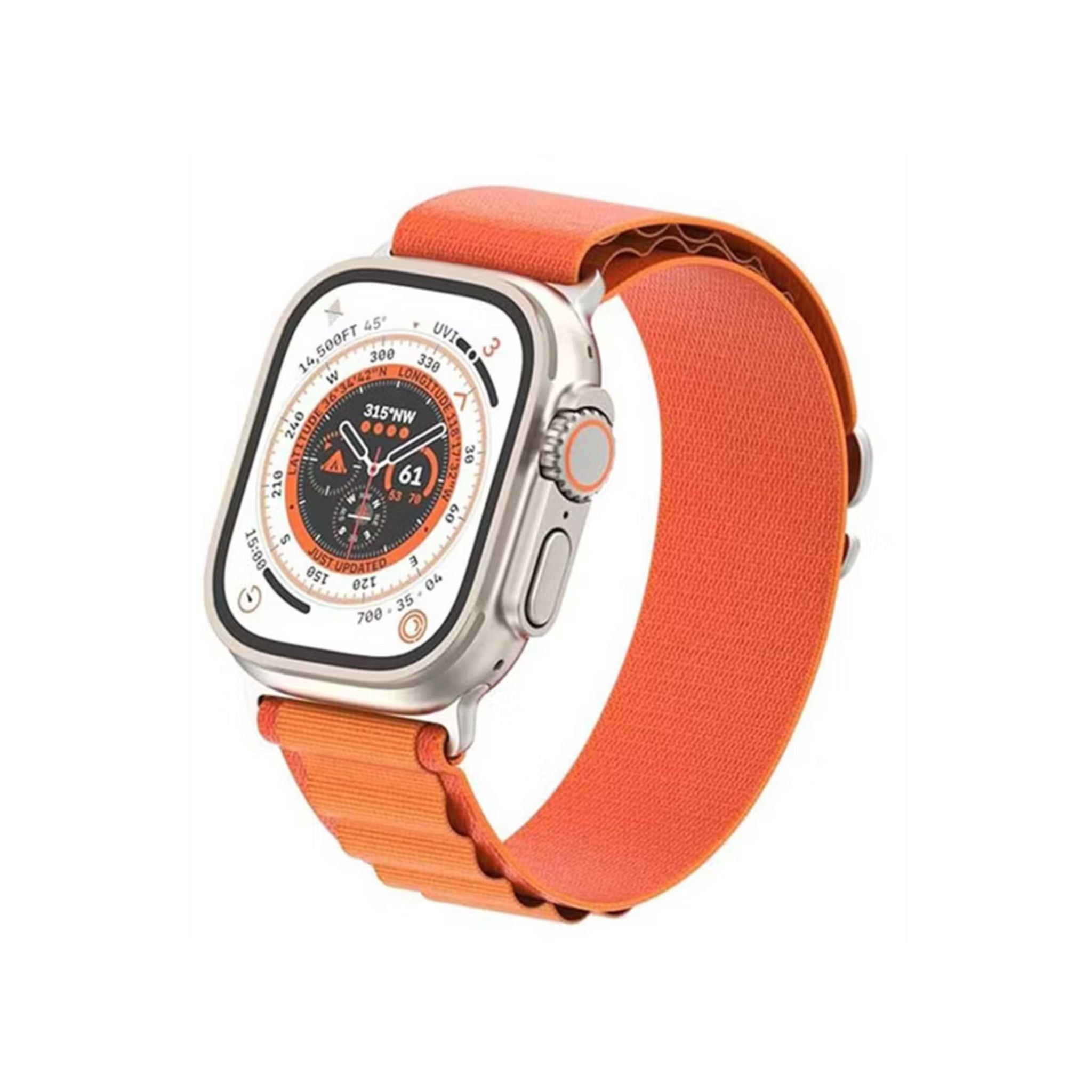 Smartwatch with an orange band on a white background