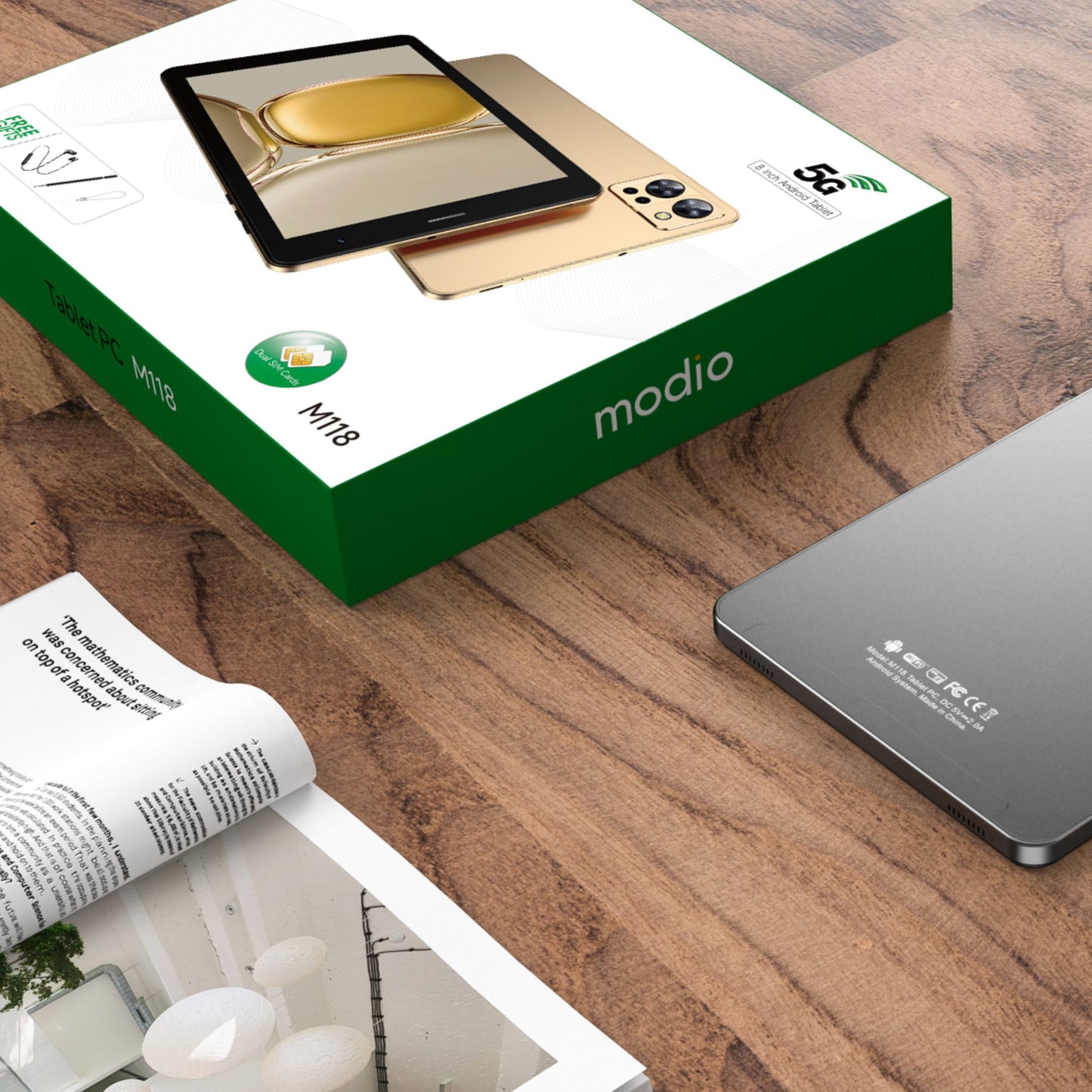 Modio M118 8 Inch Android Tablet with Dual Simcards and Free Gifts_Gold