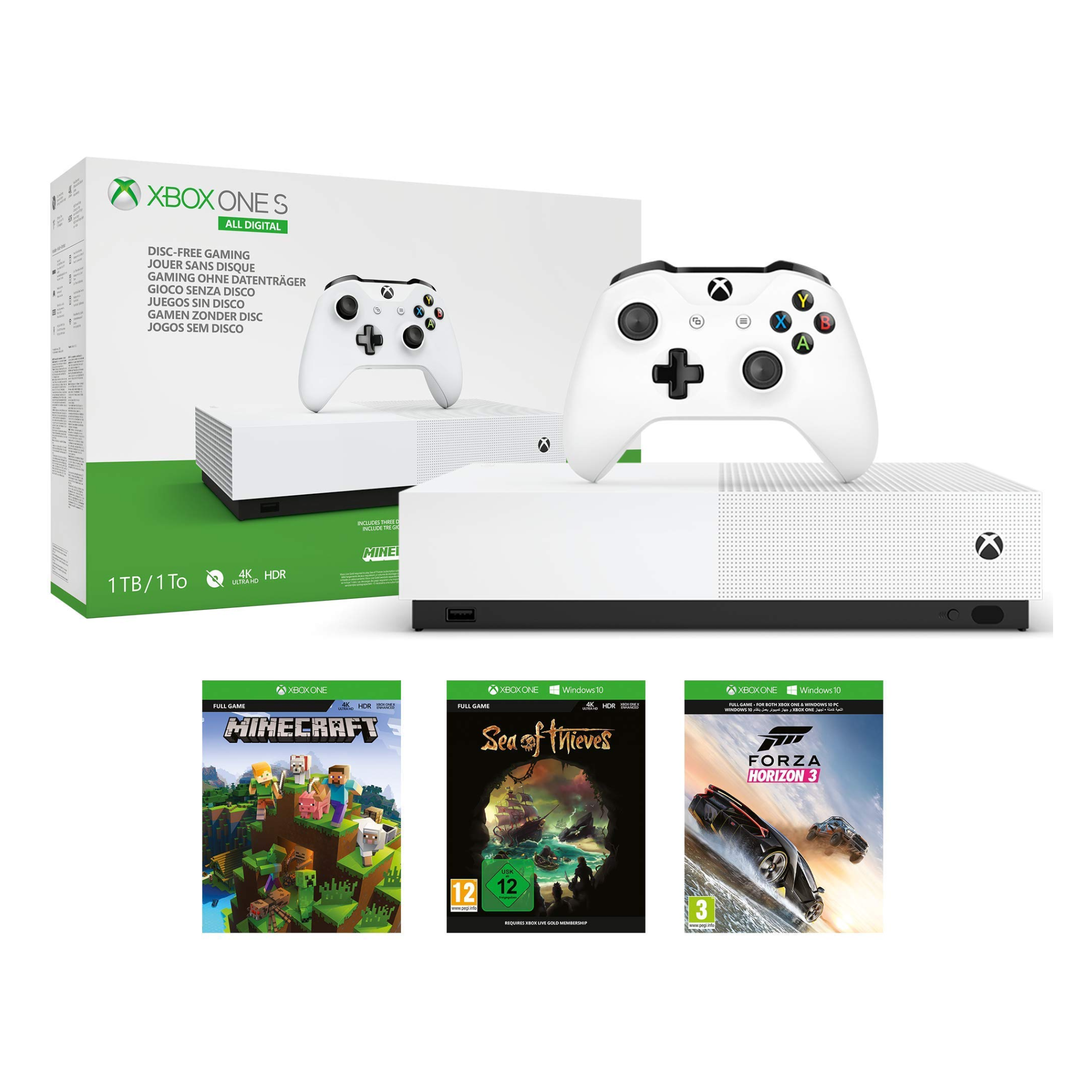 Xbox One S 1 TB All Digital Edition Console Disc free Gaming Refurbished - White