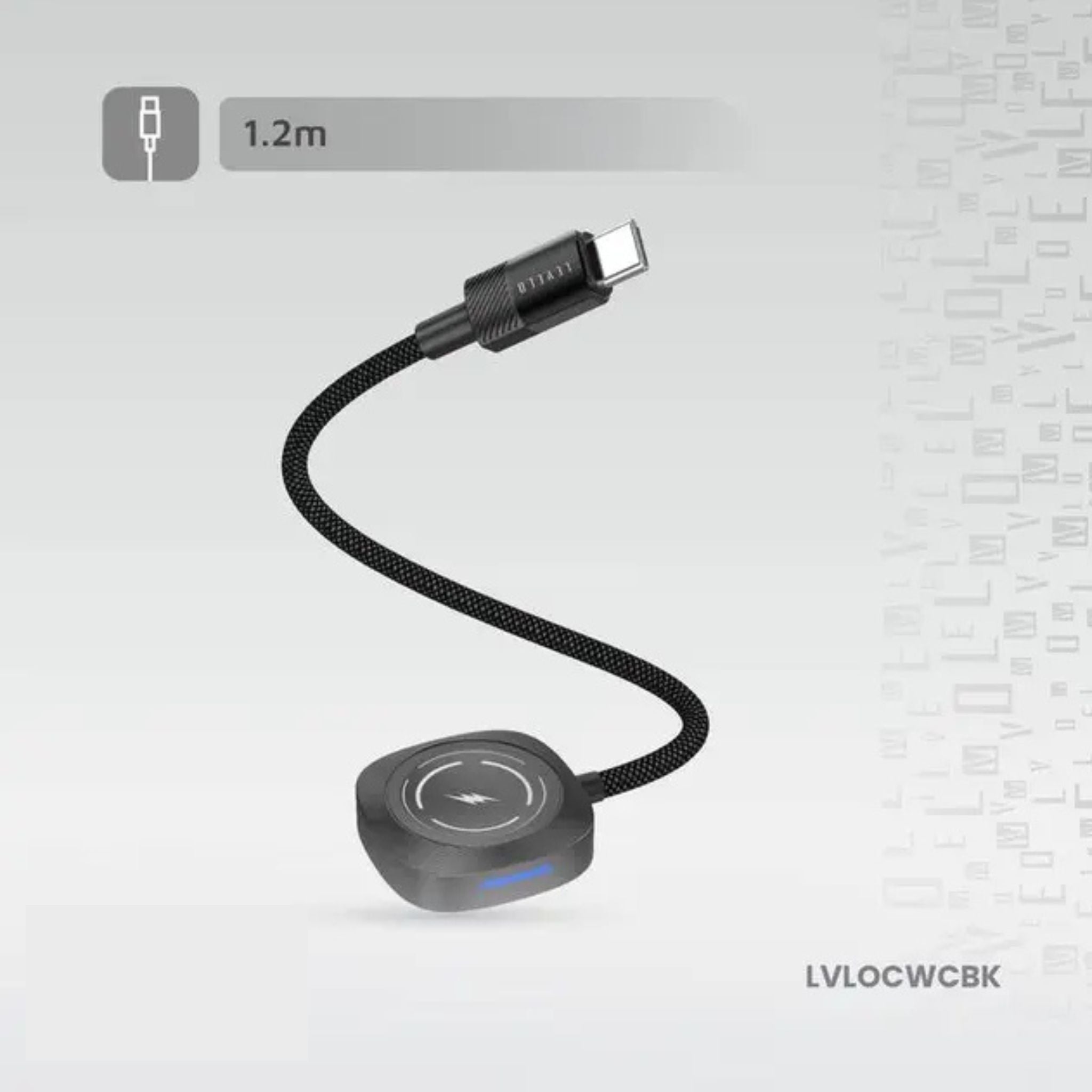 Levelo Otto Type C Apple Watch Wireless Charger Cable, Fast Charging, Tangle Free, Aluminum Alloy + Plastic Shell Material, 1.2m Cable Length - Black