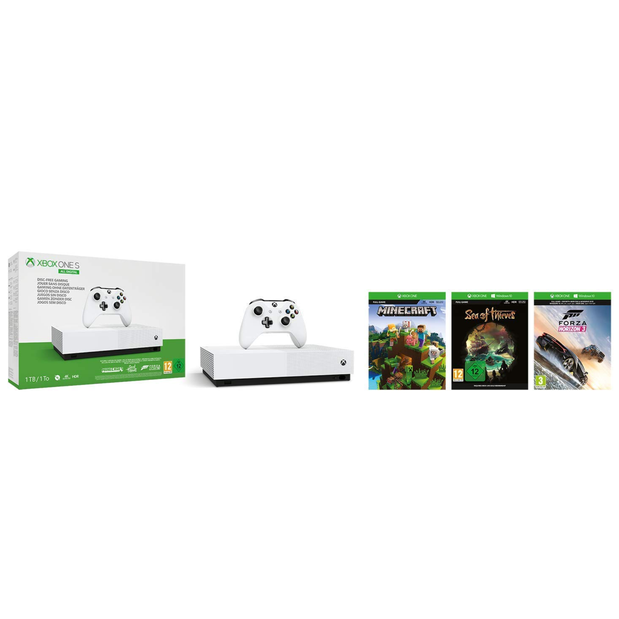 Xbox One S 1 TB All Digital Edition Console Disc free Gaming Refurbished - White