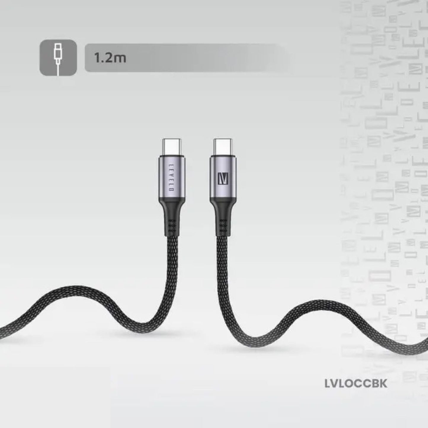 Levelo Otto USB-C to Type-C 60W Leather Cable, Tangle-Free, Fast Charging, Heat Resistant, 1.2m Cable Length - Black