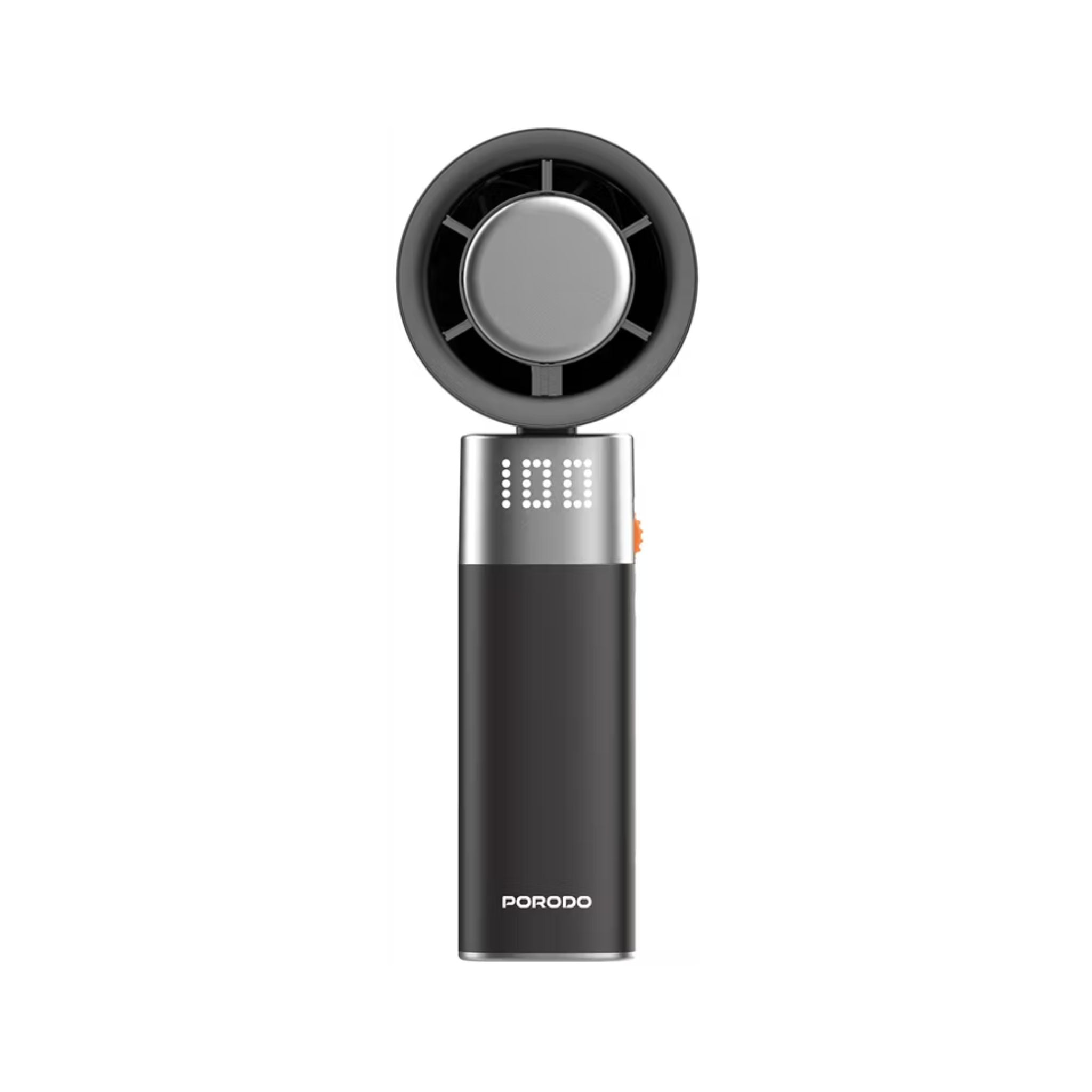 Porodo Lifestyle Handheld Turbo Fan with 100-Level Wind Speed Adjustment, Up to 4 Hours of Working Time, 13000RPM Operating Speed, Integrated Flashlight, 90° Folding Design - Black