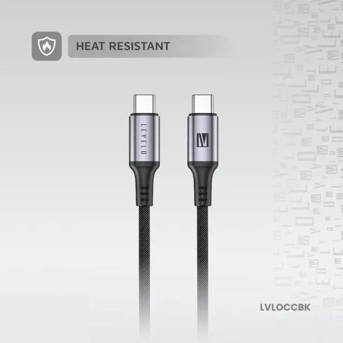Levelo Otto USB-C to Type-C 60W Leather Cable, Tangle-Free, Fast Charging, Heat Resistant, 1.2m Cable Length - Black