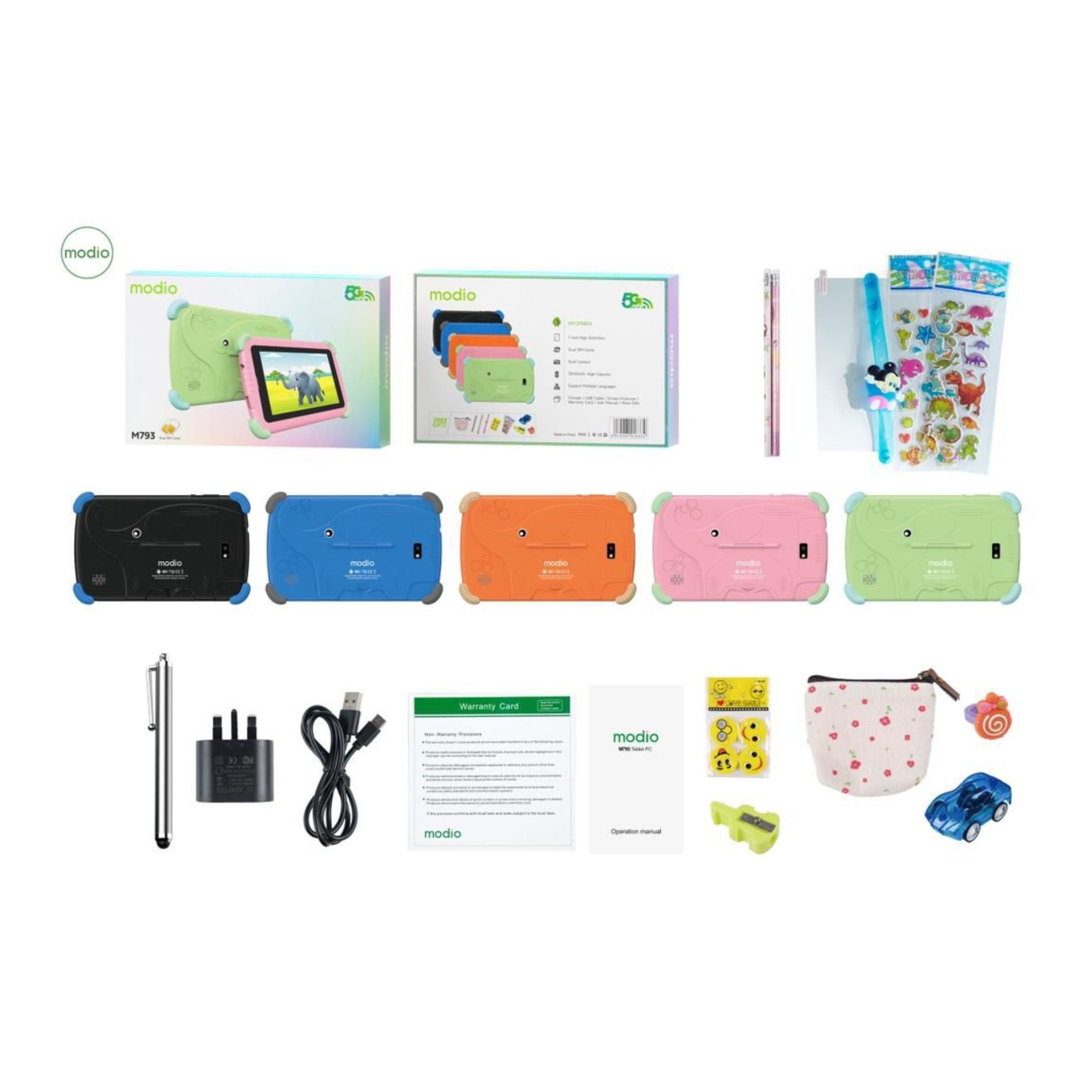 Modio M793 7" HD Android Smart Kids Tablet, Dual SIM + Dual Camera, 3000mAh High-Capacity Battery, 5G WiFi – Orange