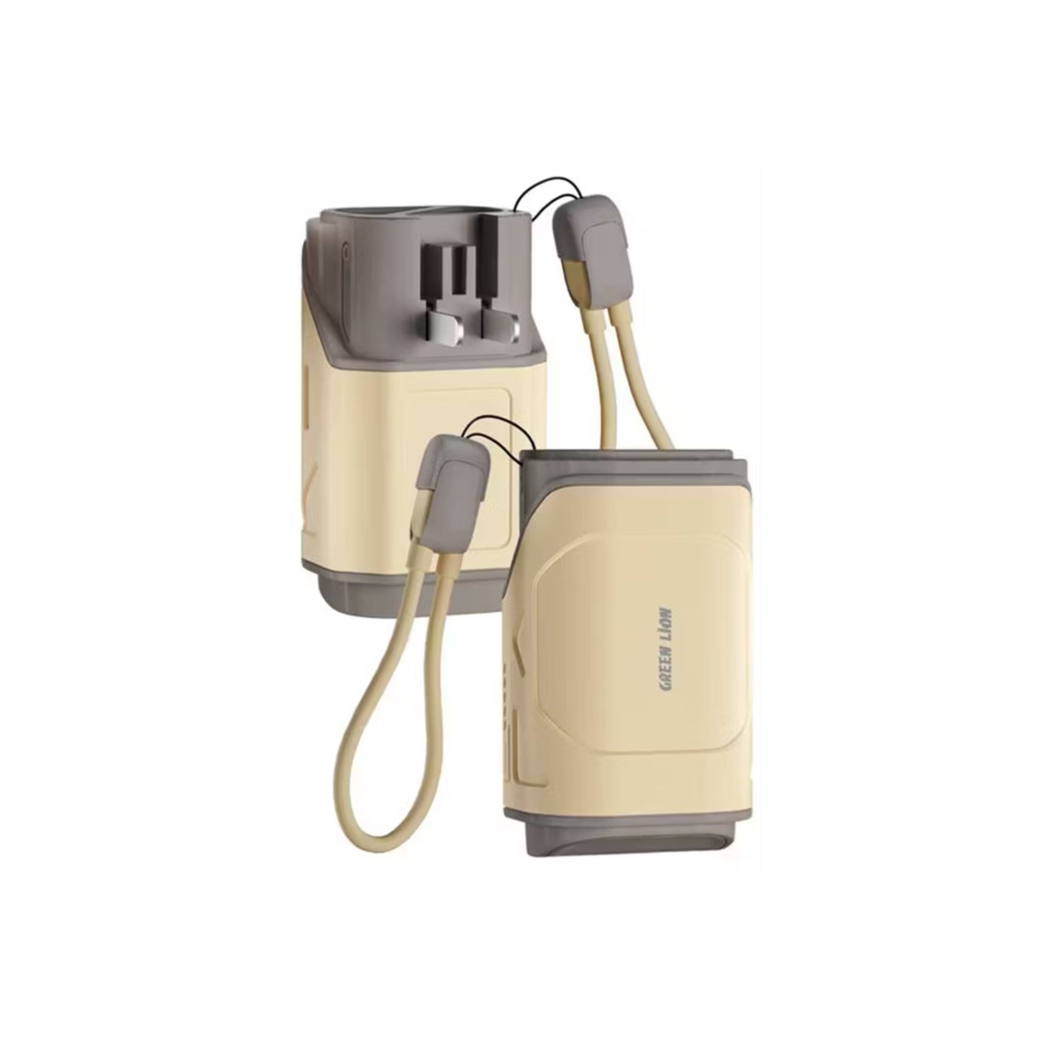 Beige and gray binoculars on a white background