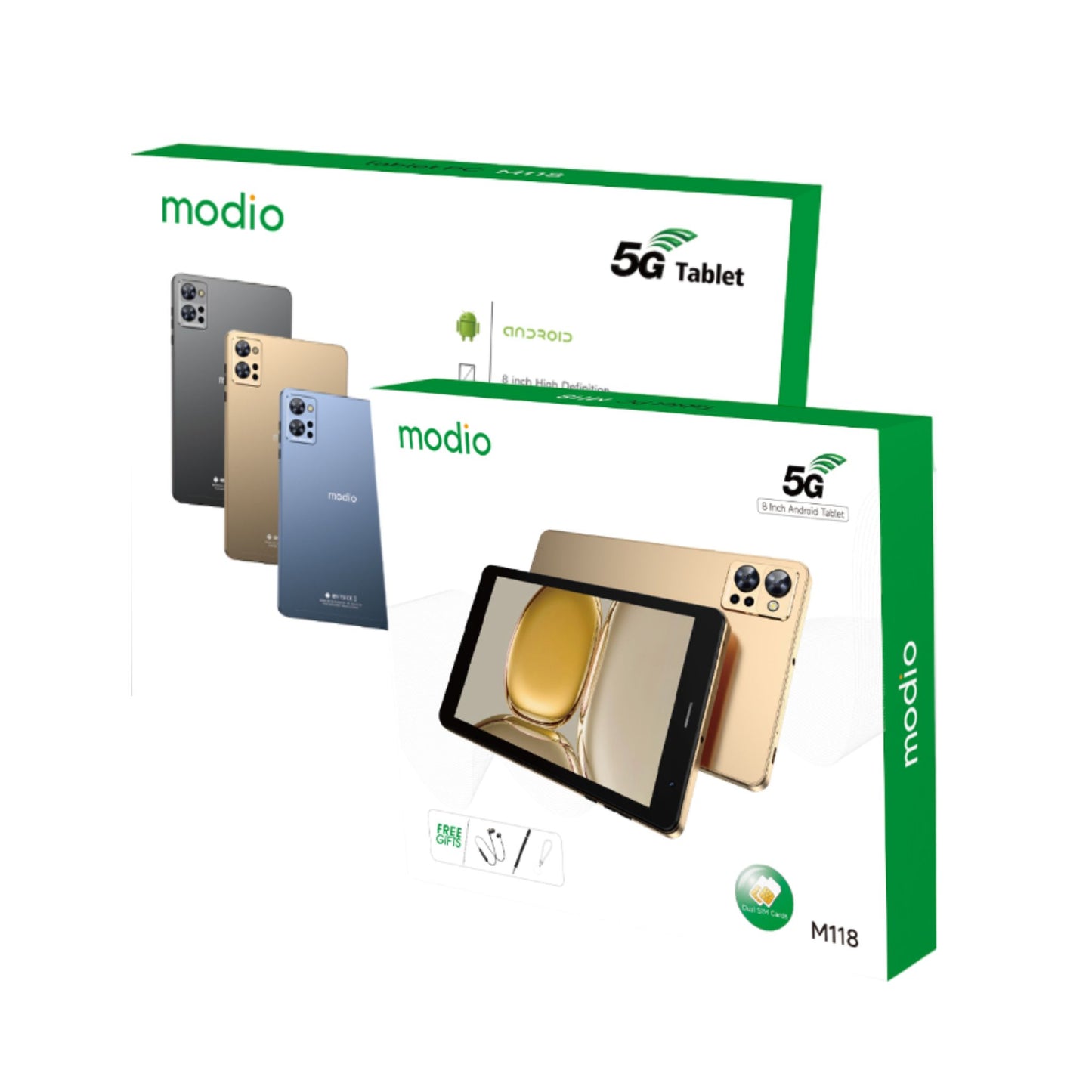 Modio M118 8 Inch Android Tablet with Dual Simcards and Free Gifts_Gold