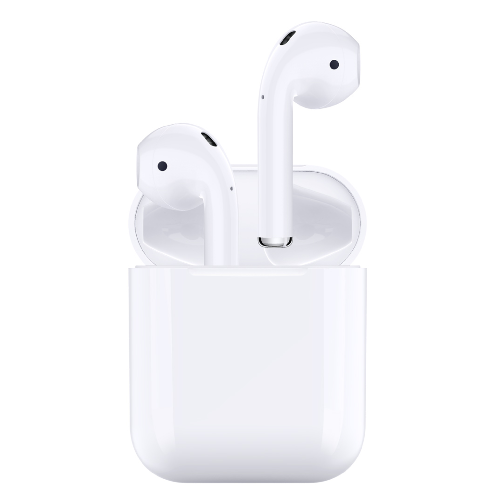 A pair of white Porodo Soundtec ENC Airpods placed inside their charging case.