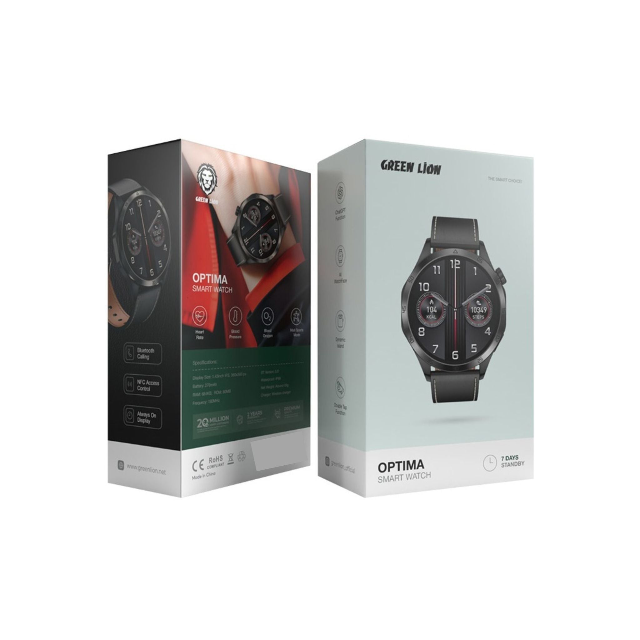 Green Lion Optima Smart Watch, ChatGPT Function, AI WatchFace, Dynamic Island, Double Tap Function, NFC Access Control, Always On Screen, Wireless charger, 7 Days Standby - Black