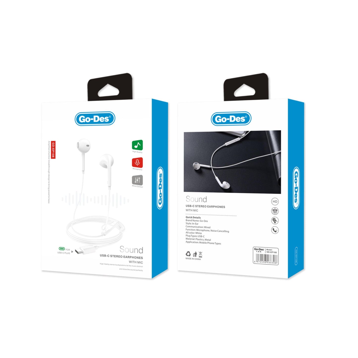Go-DES Premium USB-C Earphone-WHITE