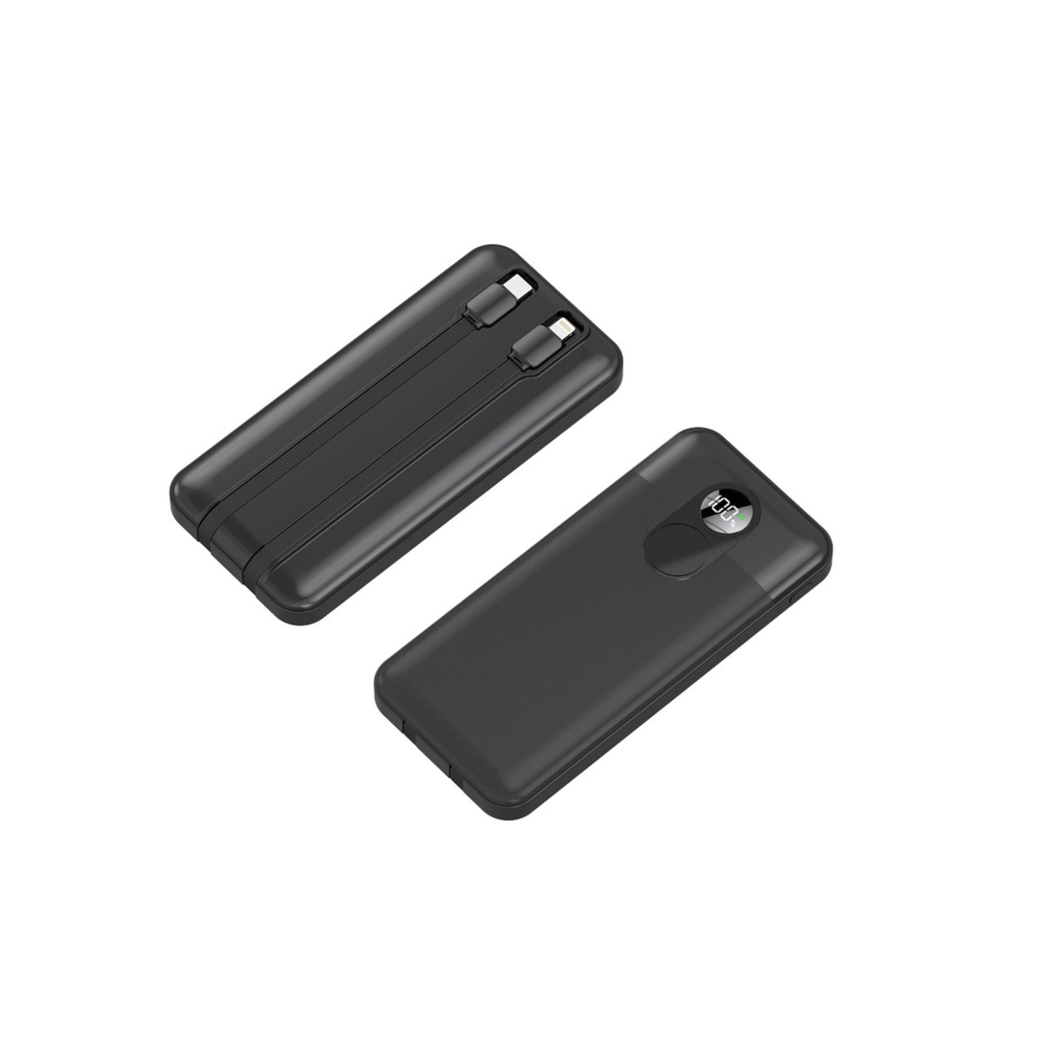 Porodo 10000mAh Power Bank with Built-in Type-C & Lightning Cables, 22.5W Power Delivery, Simultaneous Charging, 0%-60% Charge in 35 Minutes, Digital Display - Black