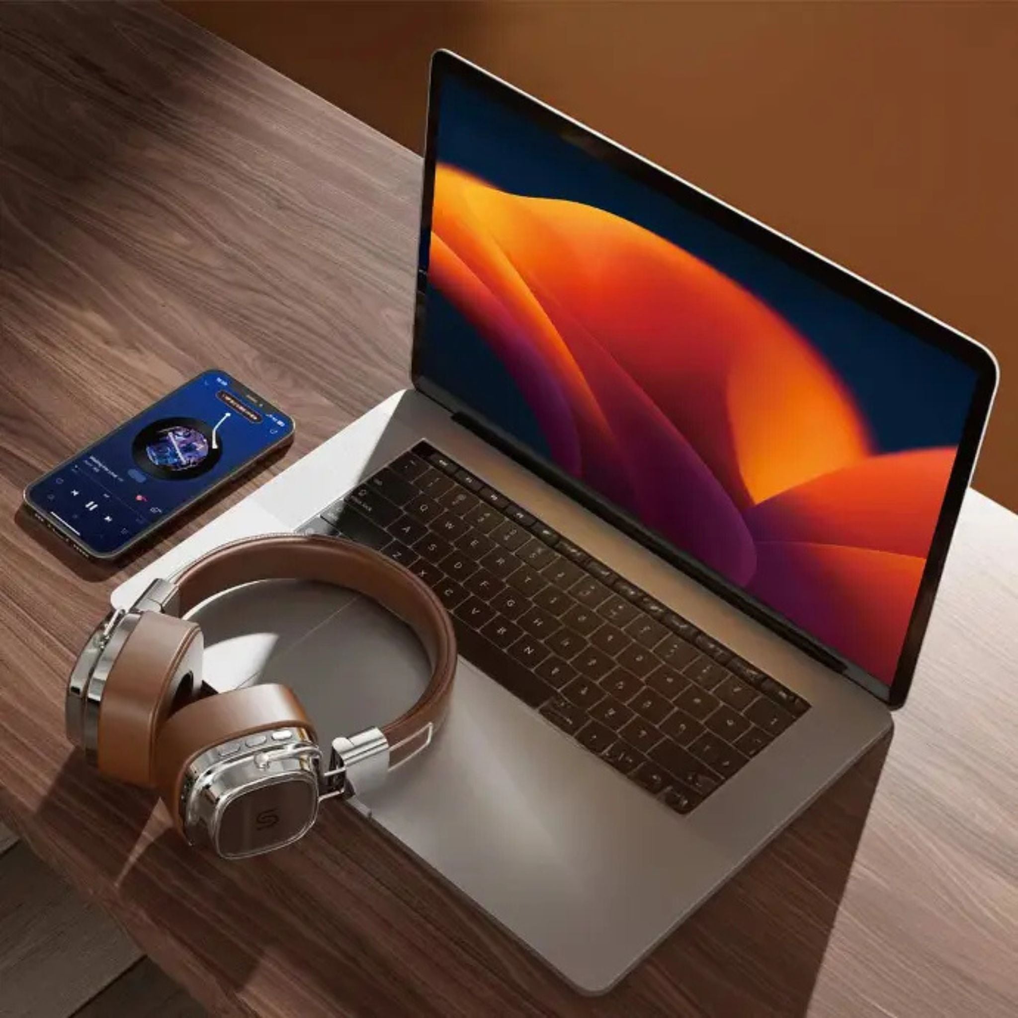 Porodo Soundtec Vintage Wireless ENC Headphone 350mAh, BT V5.3 EDR, 13H Playtime, 200H Standby Time, Micro SD Slot, Skin-Friendly & Lightweight, for Gym, Running, Work - Brown/Silver