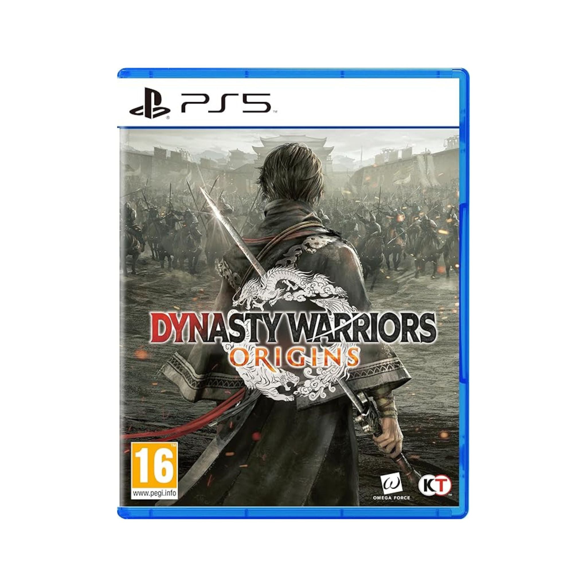Game case for 'Dynasty Warriors Origins' on PS5 with a warrior on horseback design.