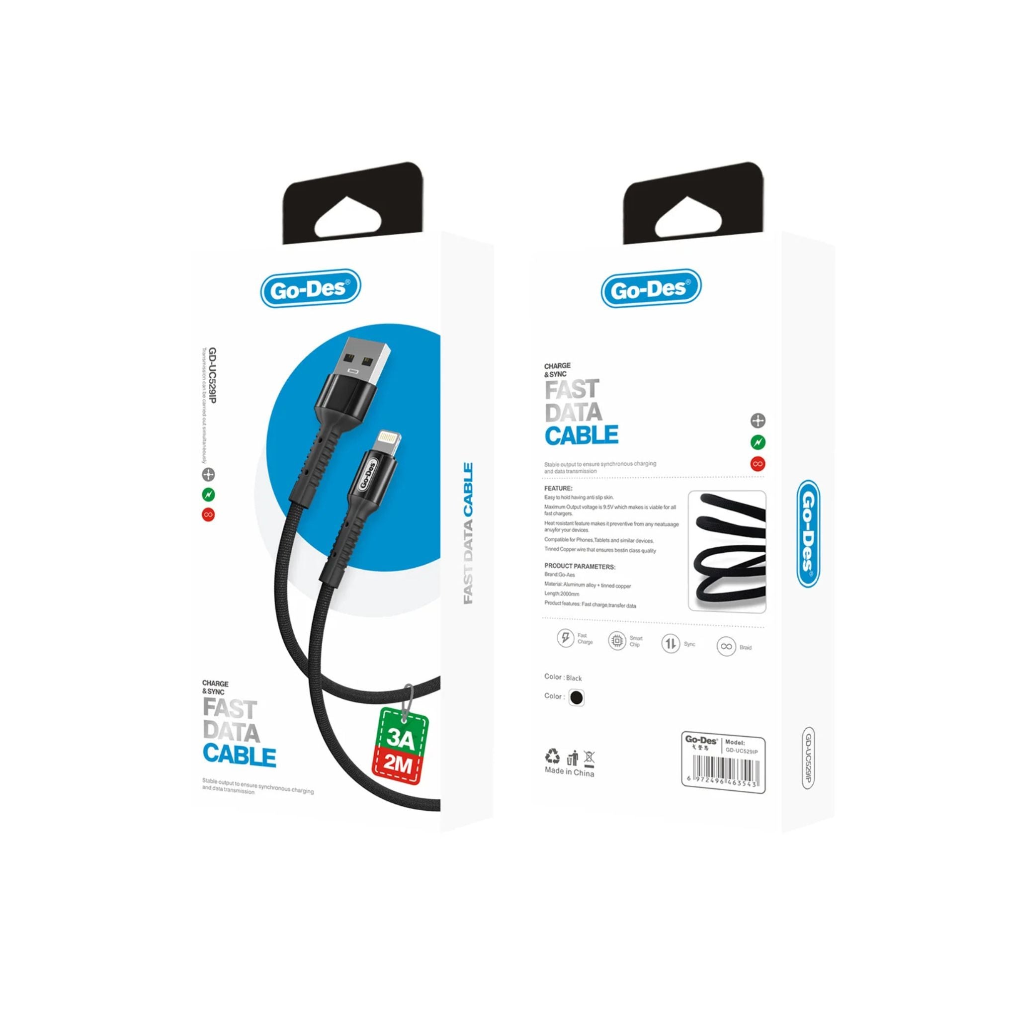 Go-Des USB Charging Cable 2m Fast Charge Data Sync Cord for iPhone