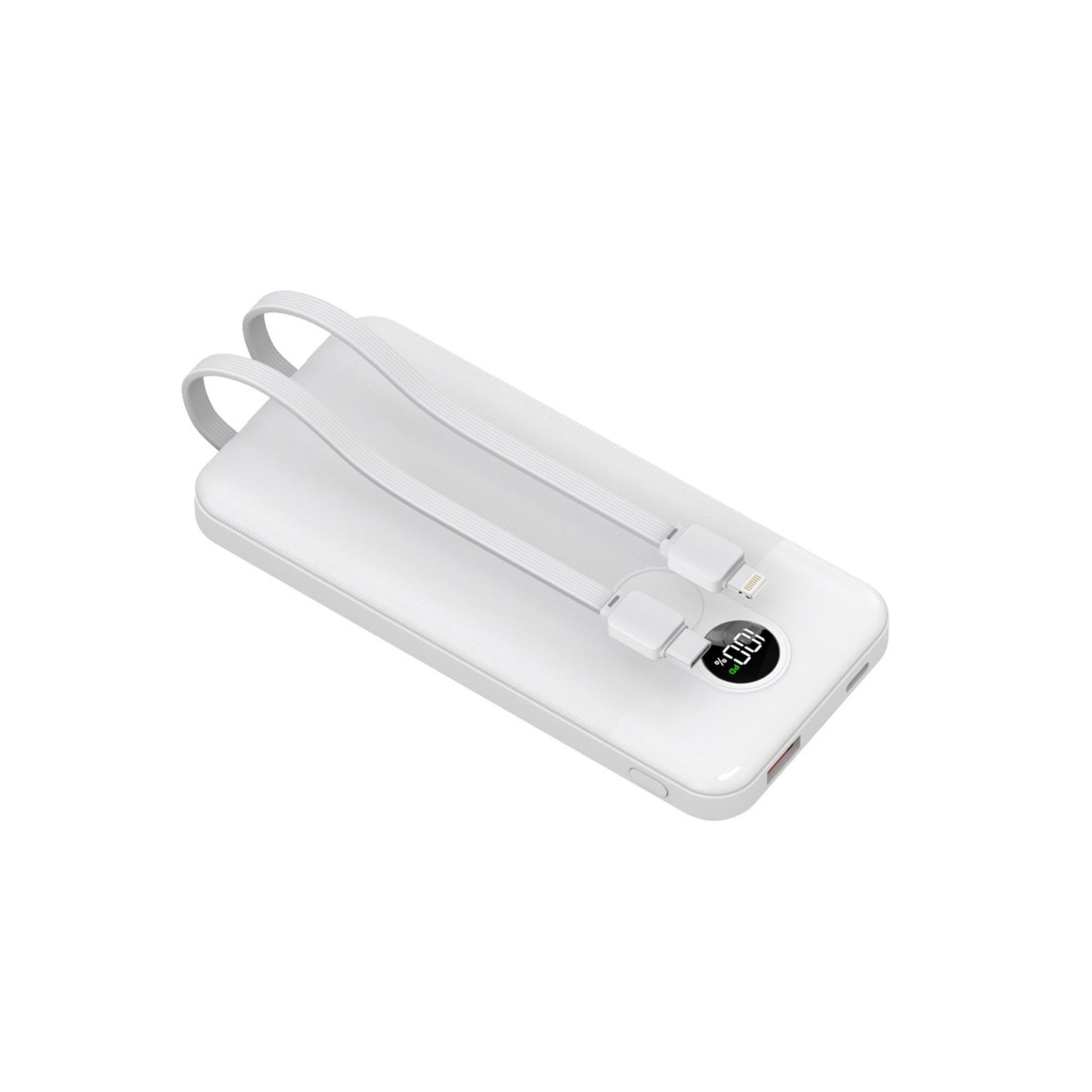Porodo 10000mAh Powerbank 2xType-C, USB A and Type C and Digital Display with C & Lightning Cable- White