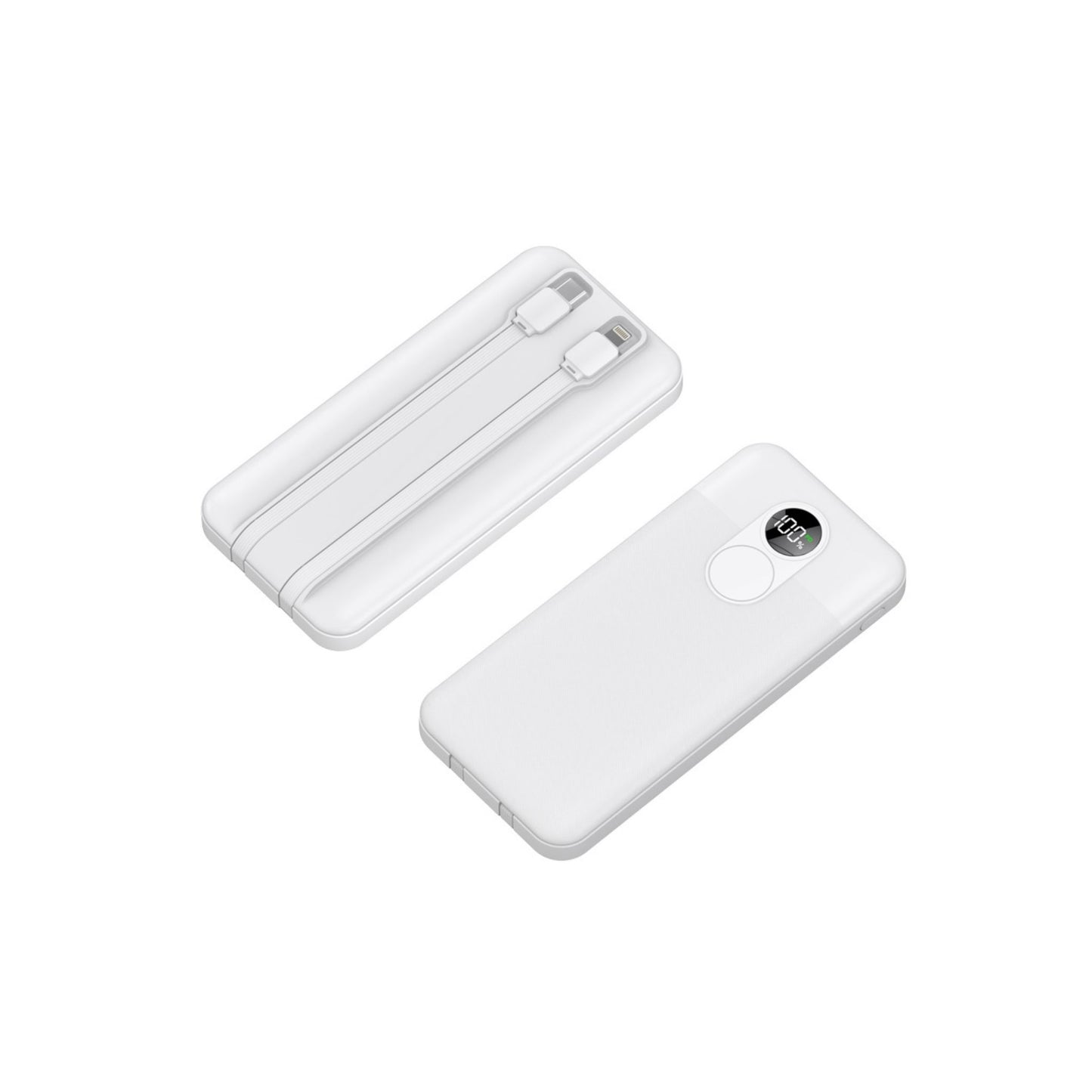 Porodo 10000mAh Powerbank 2xType-C, USB A and Type C and Digital Display with C & Lightning Cable- White