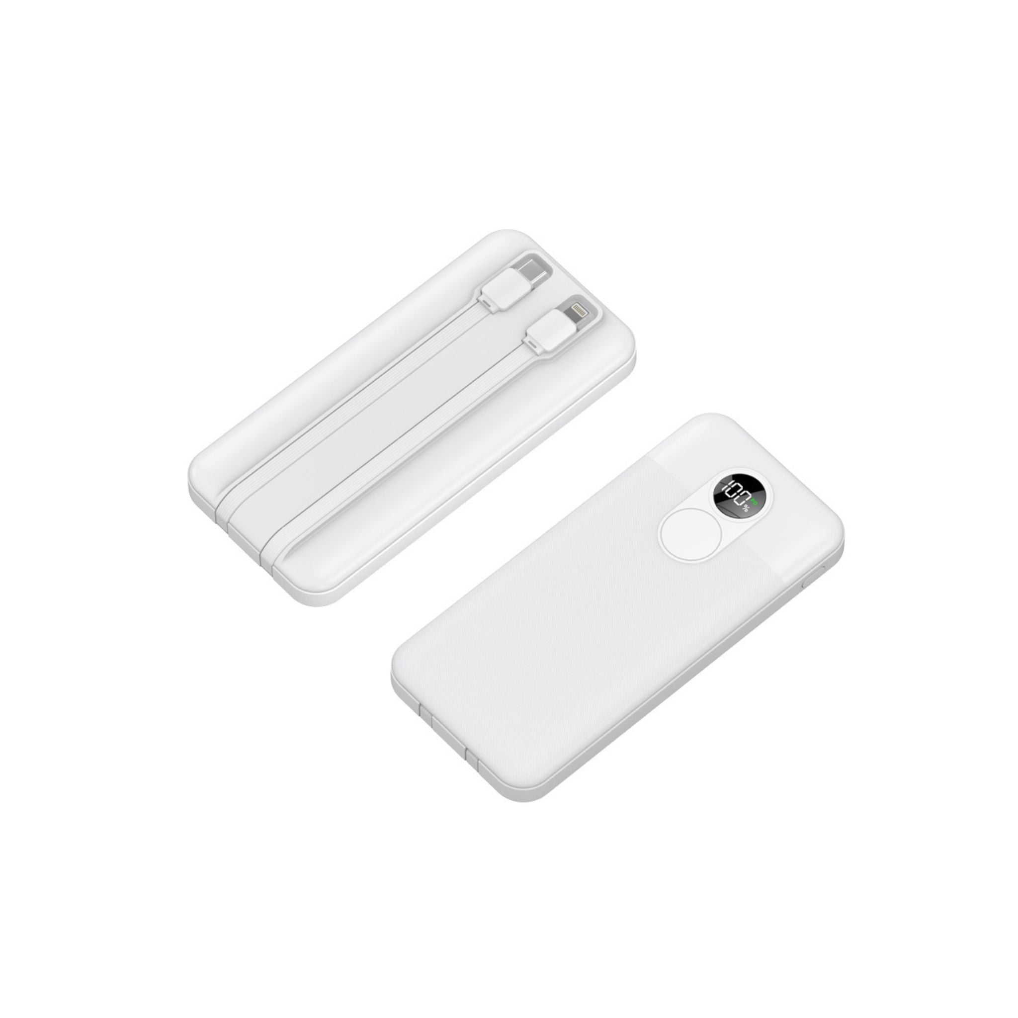 Porodo 10000mAh Power Bank with Built-in Type-C & Lightning Cables, 22.5W Power Delivery, Simultaneous Charging, 0%-60% Charge in 35 Minutes, Digital Display - White