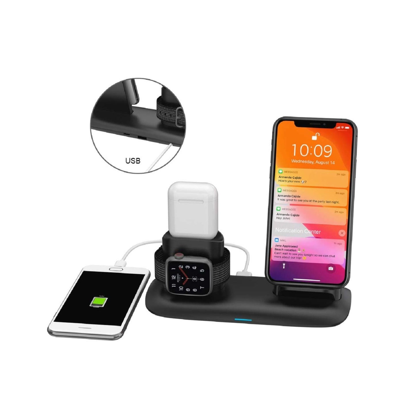 Porodo 4 in 1 Charging Station 7.5W/10W for iPhone / Apple Watch / Airpods - Black
