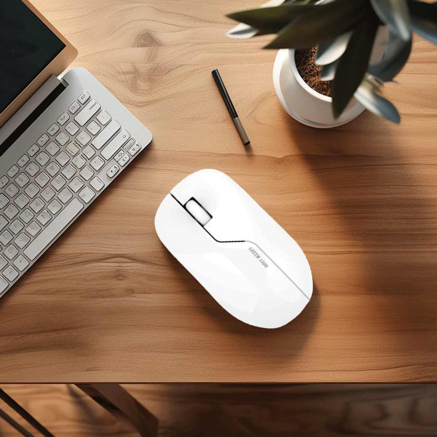 Green Lion G730 Wireless Mouse, ABS Material, 400mAh Battery Capacity, 3 Key Number, 1200 DPI Resolution, Compatible with Windows XP, Vista, 7, 8, 10, Mac, 30 cm Rechargeable Cable Length - White