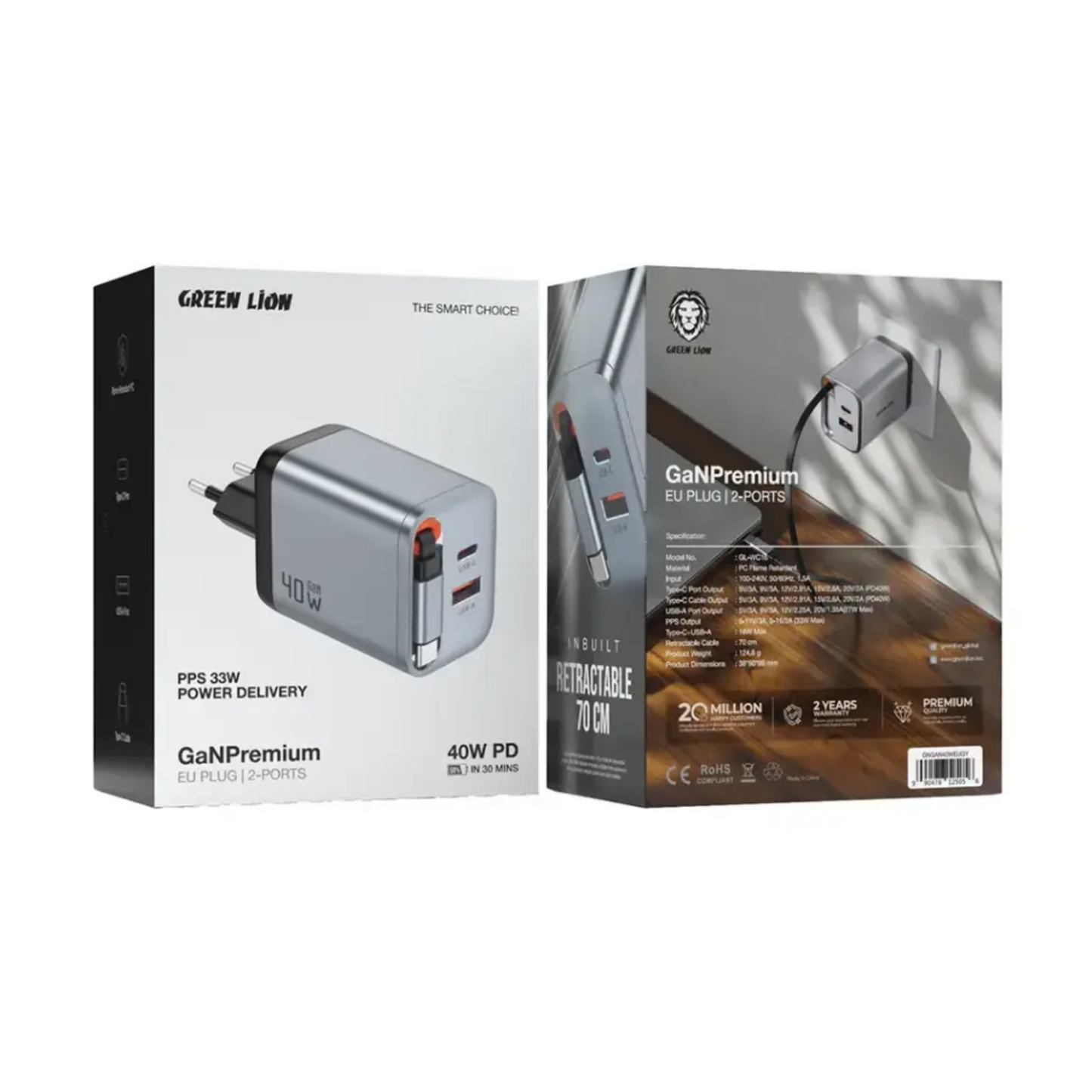 Green Lion GaNPremium UK Plug PD 45W - Gray