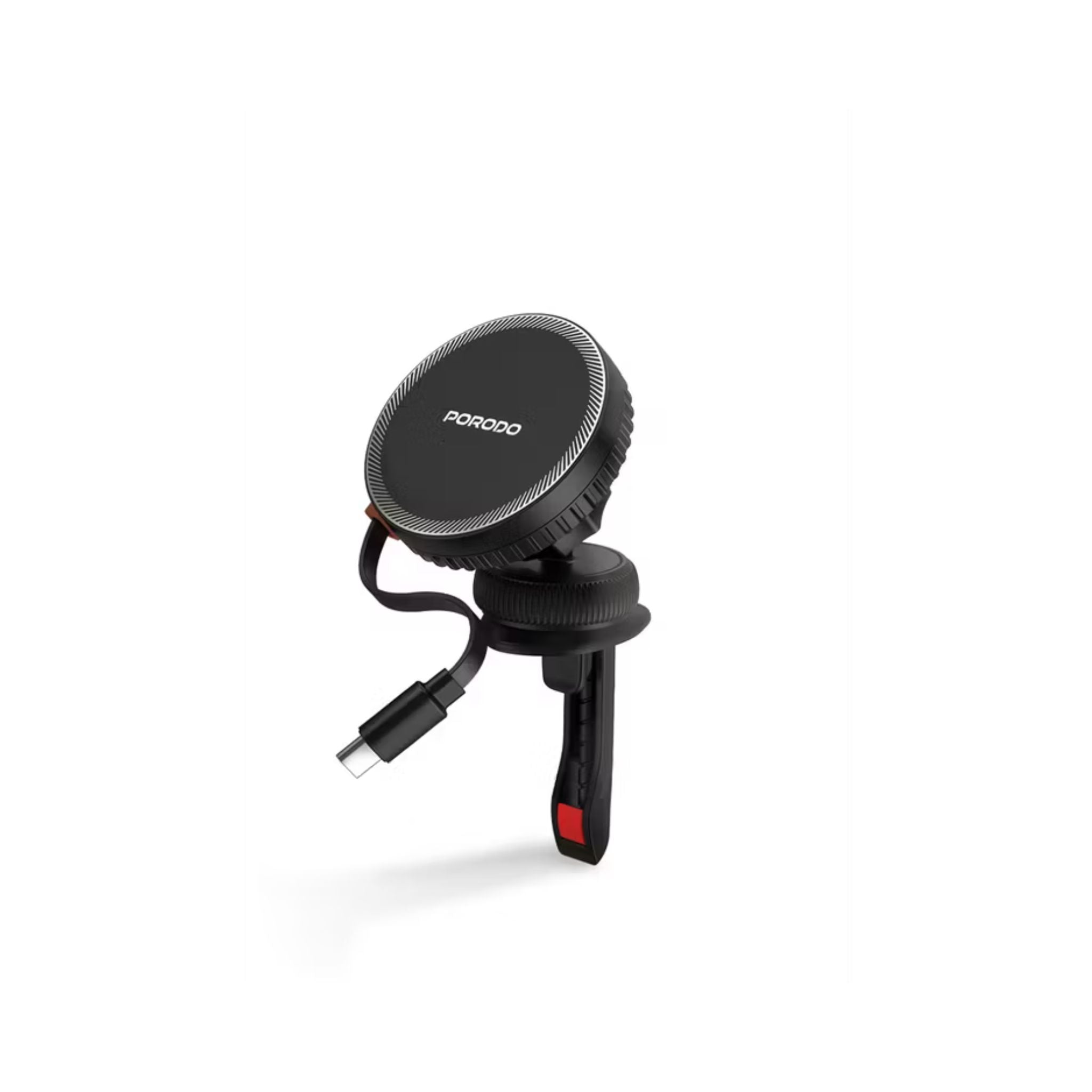Black car mount with USB cable on a white background