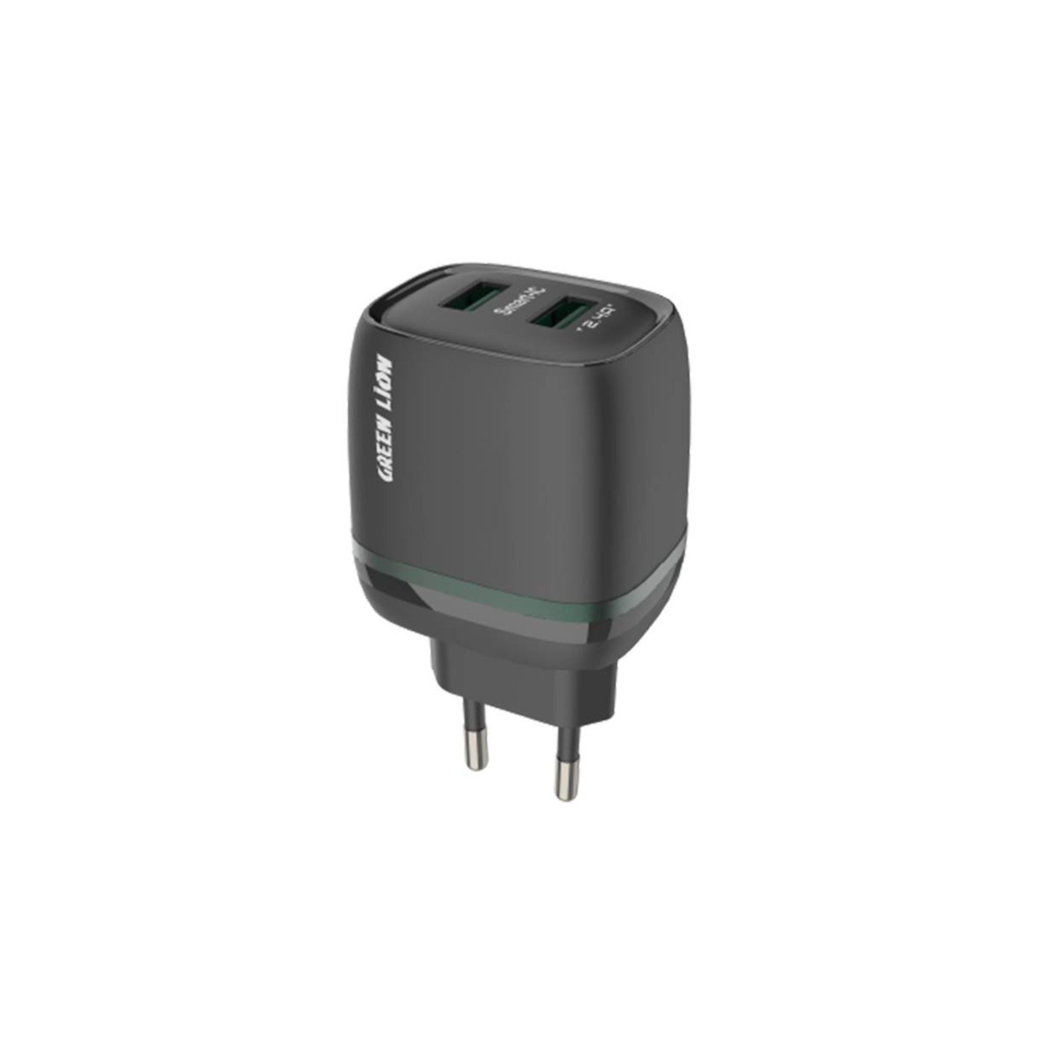 Green Lion 2Usb 2.4A Chargers+Usb-Tc Cable 1M Eu Plug Dark Green