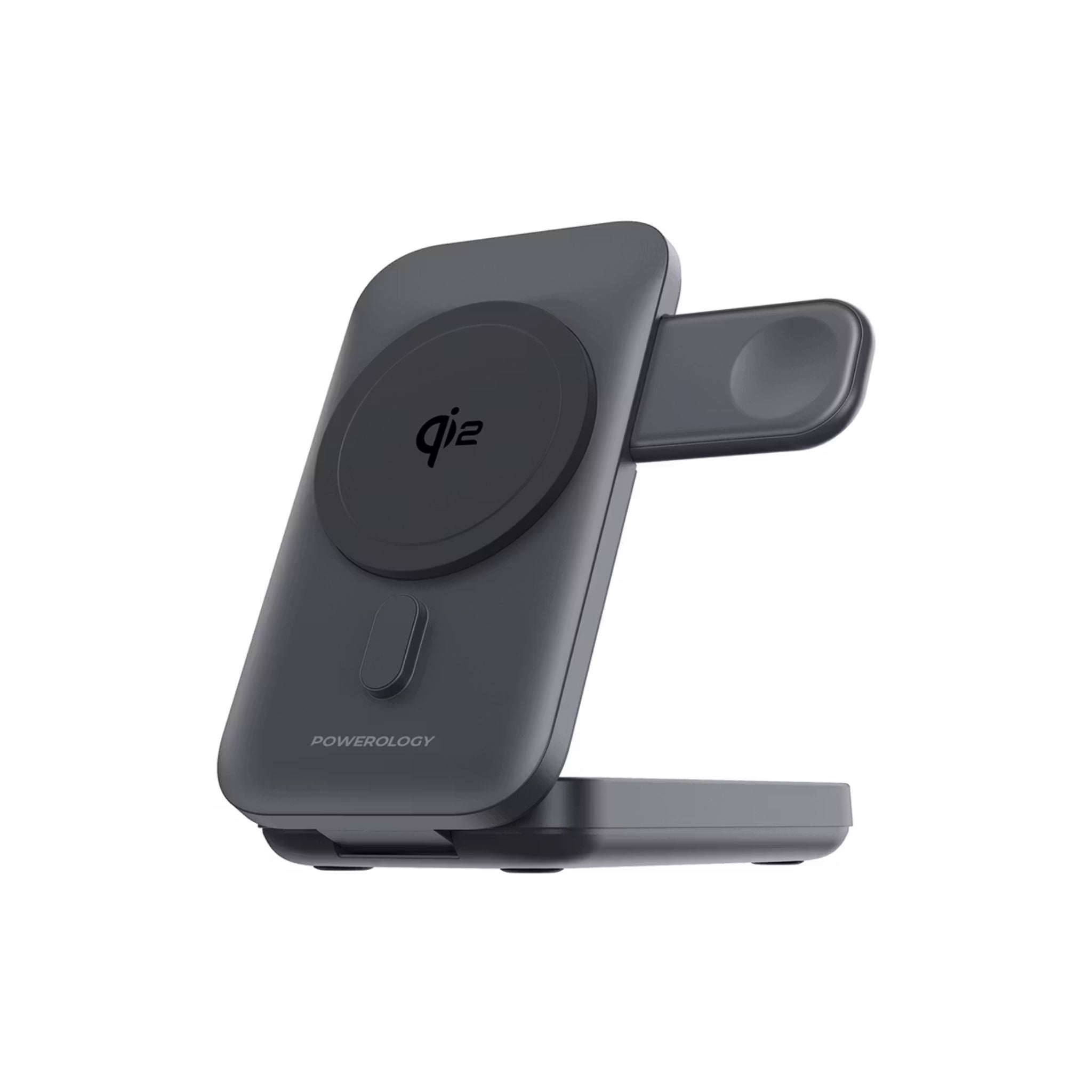 Powerology MagSafe 10000mAh Power Bank & Watch Charger with 15W PD, Qi2 Certified, Compatible with iWatch and Airpods, Foldable Stand - Black