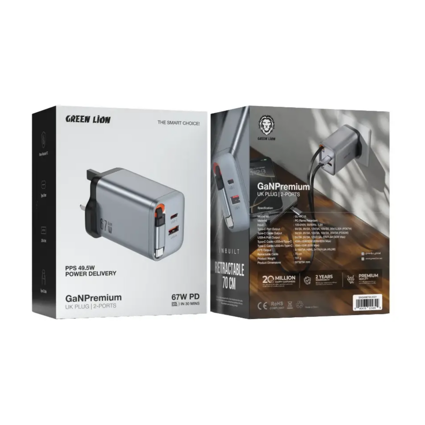Green Lion GaNPremium UK Plug PD 40W - Gray
