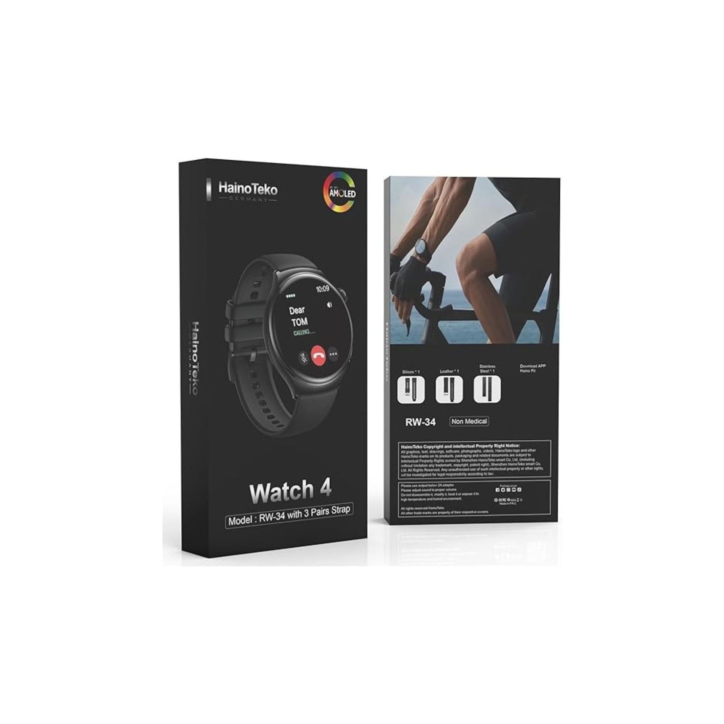 Premium Haino Teko Germany RW34 AMOLED Display SmartWatch with 3 Pair Strap For Men's and Boys_Black