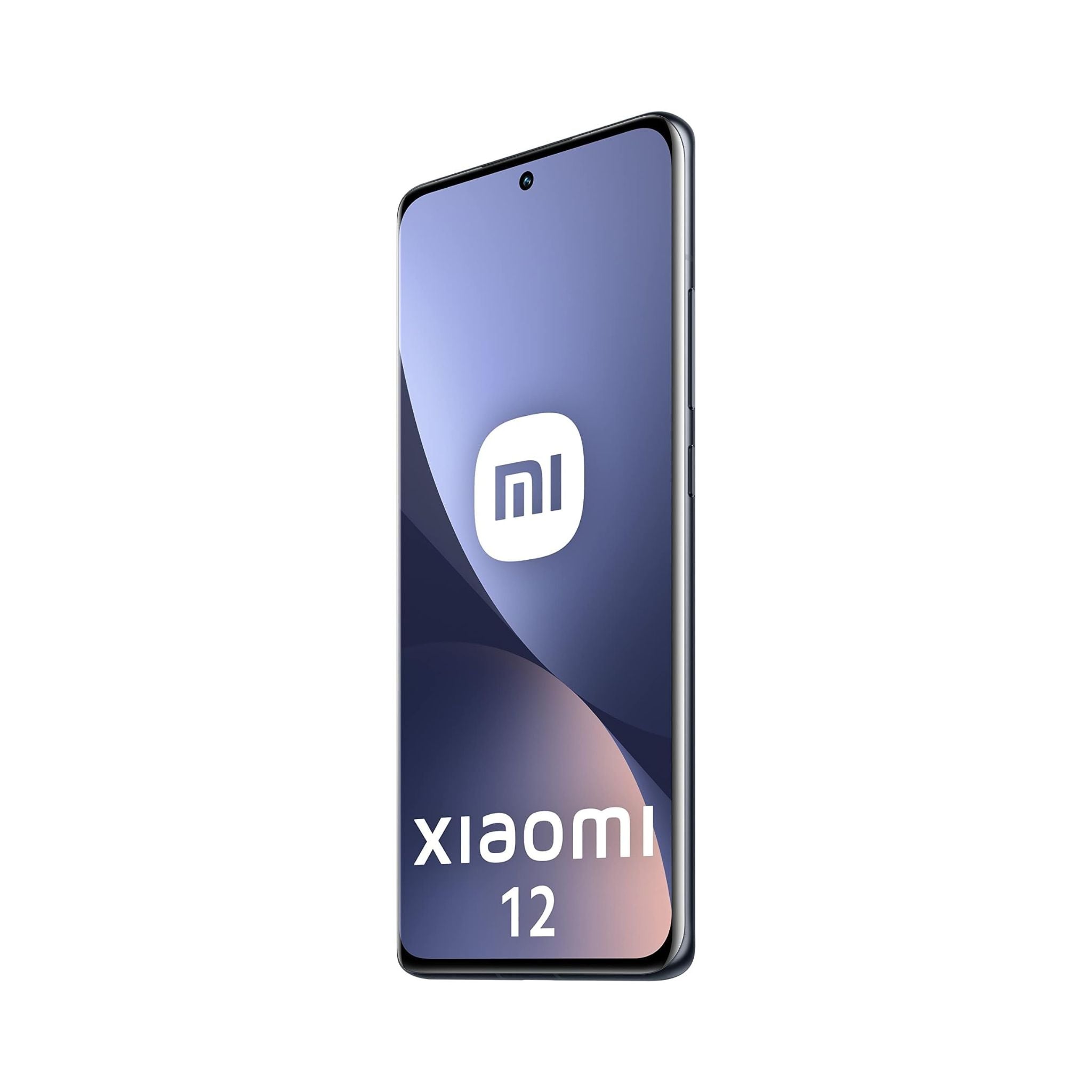 Xiaomi 12 smartphone in gray color, displaying the front screen and the back panel with the brand logo.