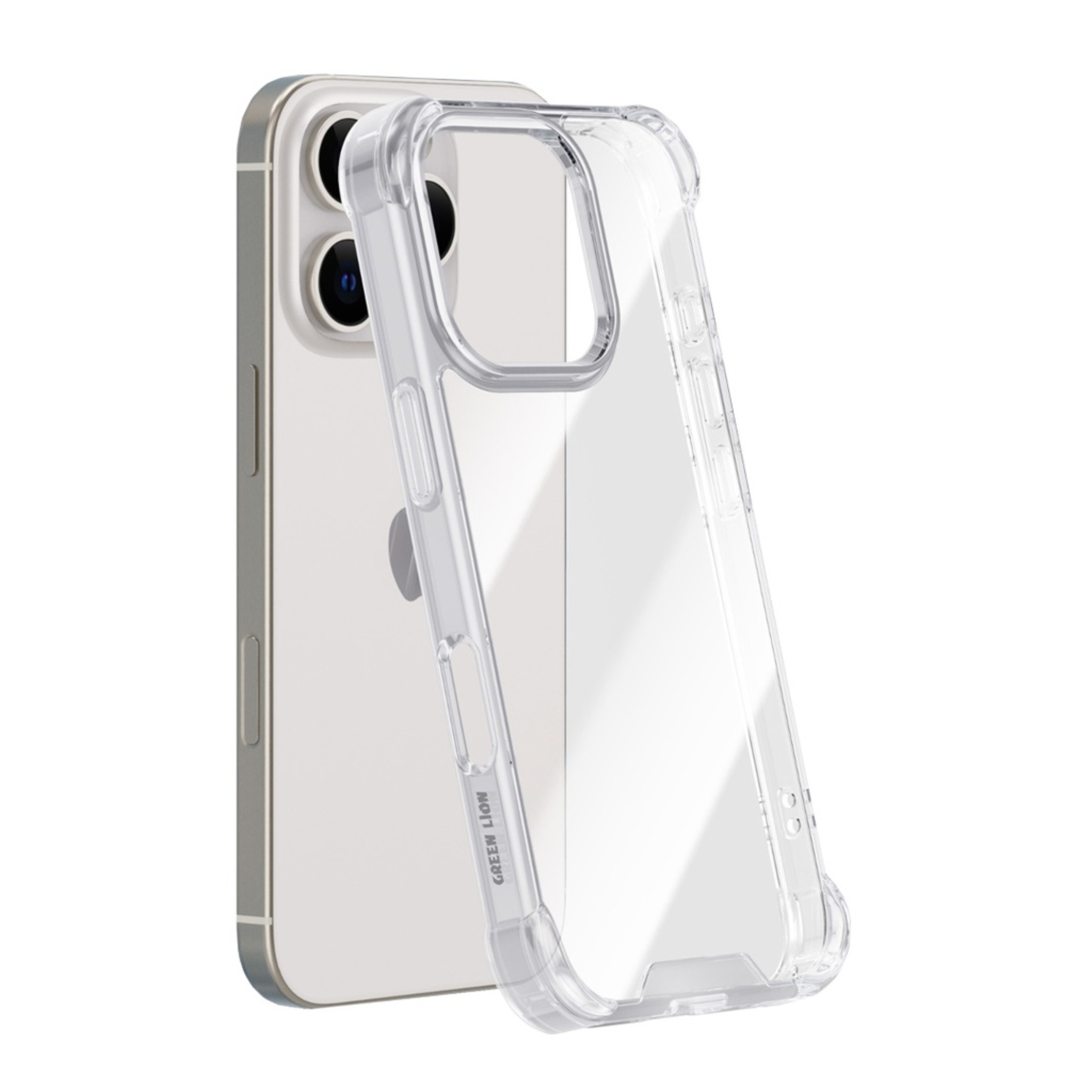 Clear phone case with geometric design on a white background
