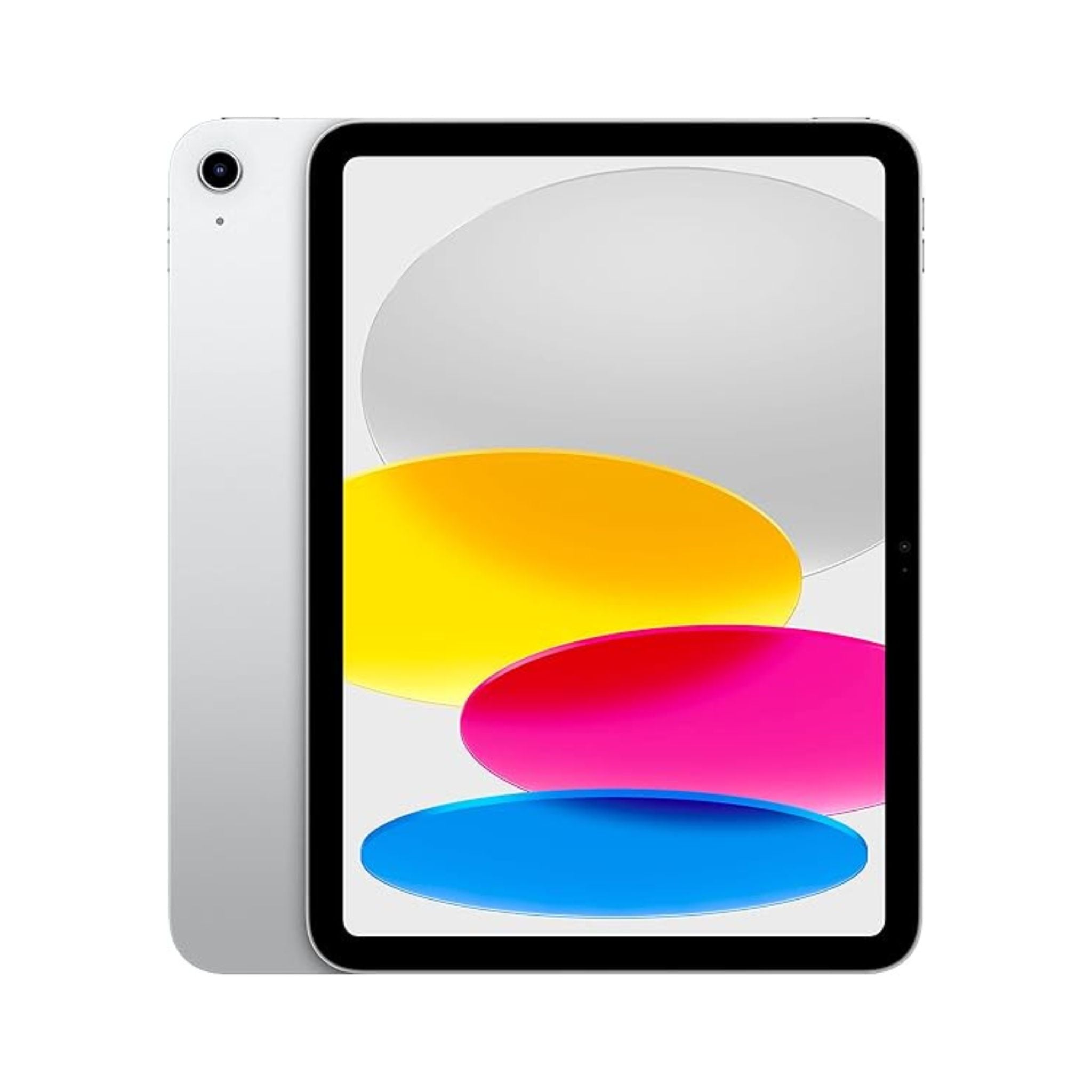 Tablet with colorful abstract design on the screen against a white background