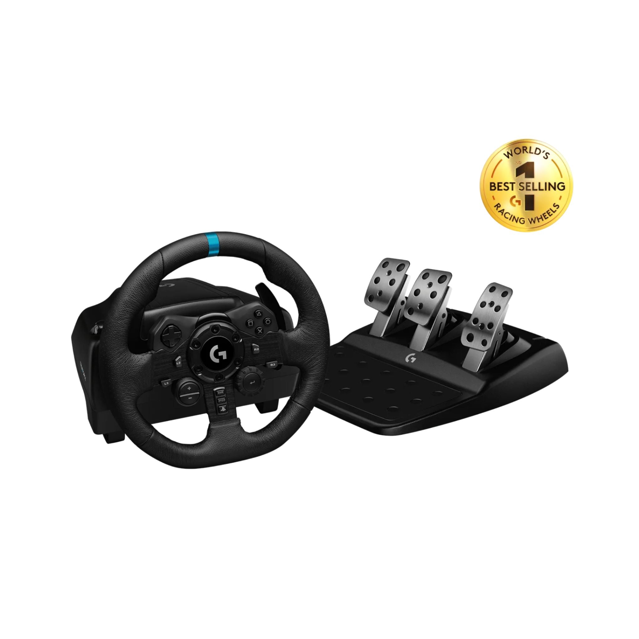 Logitech G923 Racing Wheel and Pedals, TRUEFORCE up to 1000 Hz Force Feedback, Responsive Driving Design, Dual Clutch Launch Control, Genuine Leather Wheel Cover, for PS5, PS4, PC, Mac - Black