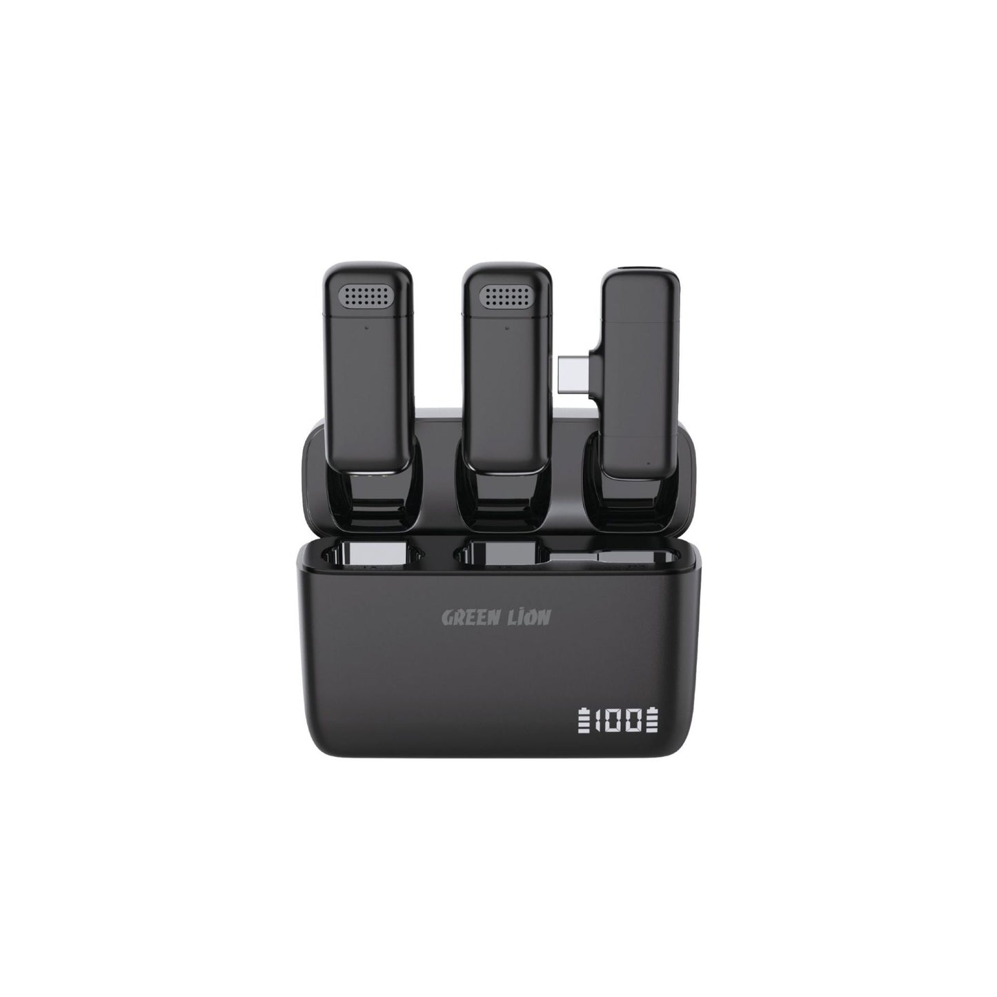 Green Lion Duo Cast Wireless Mic Type C (Long Distance Transmission, Automatic Pairing, 7 Hours Working,Plug & Play) _Black