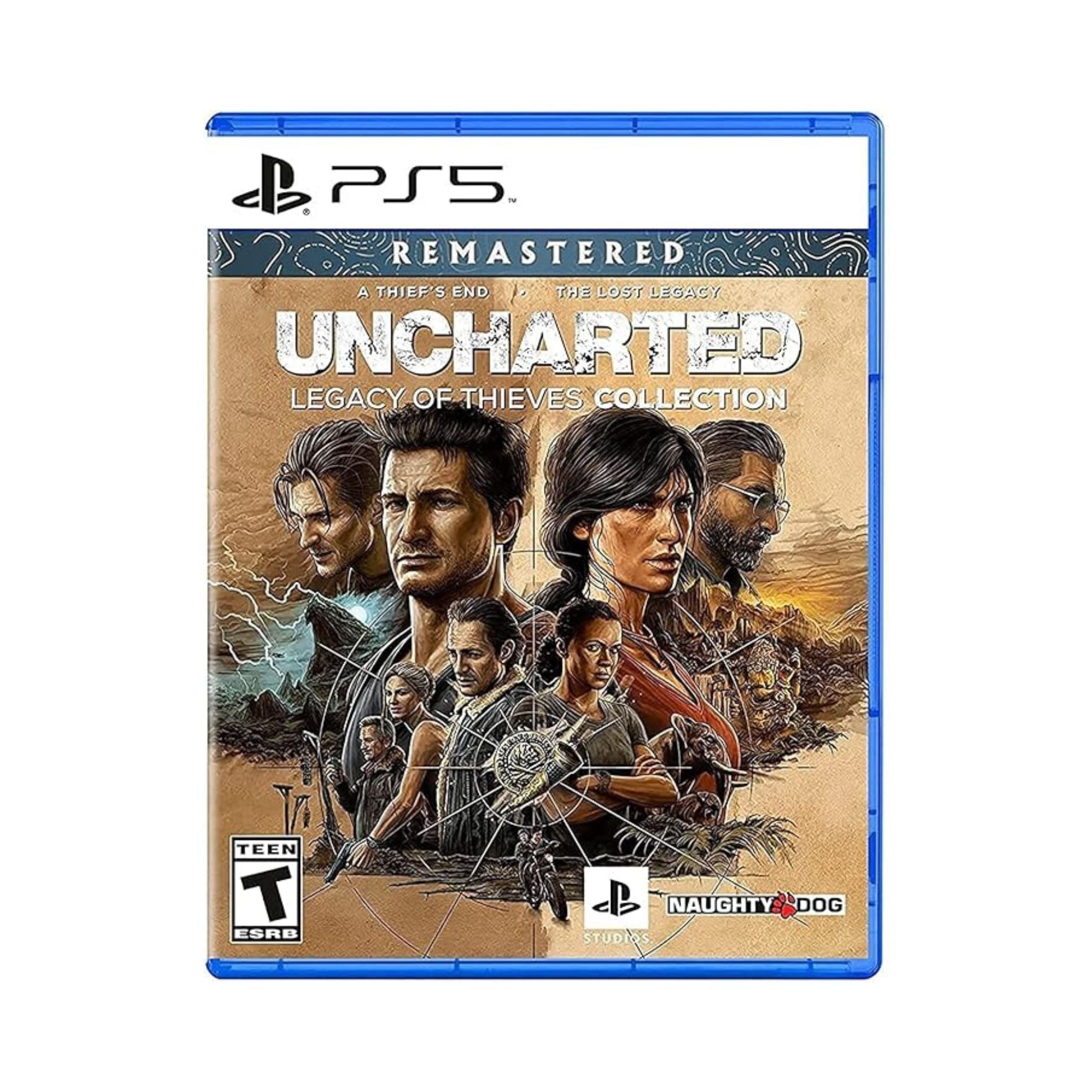 Uncharted: Legacy of Thieves Collection game case for PS5 on a white background