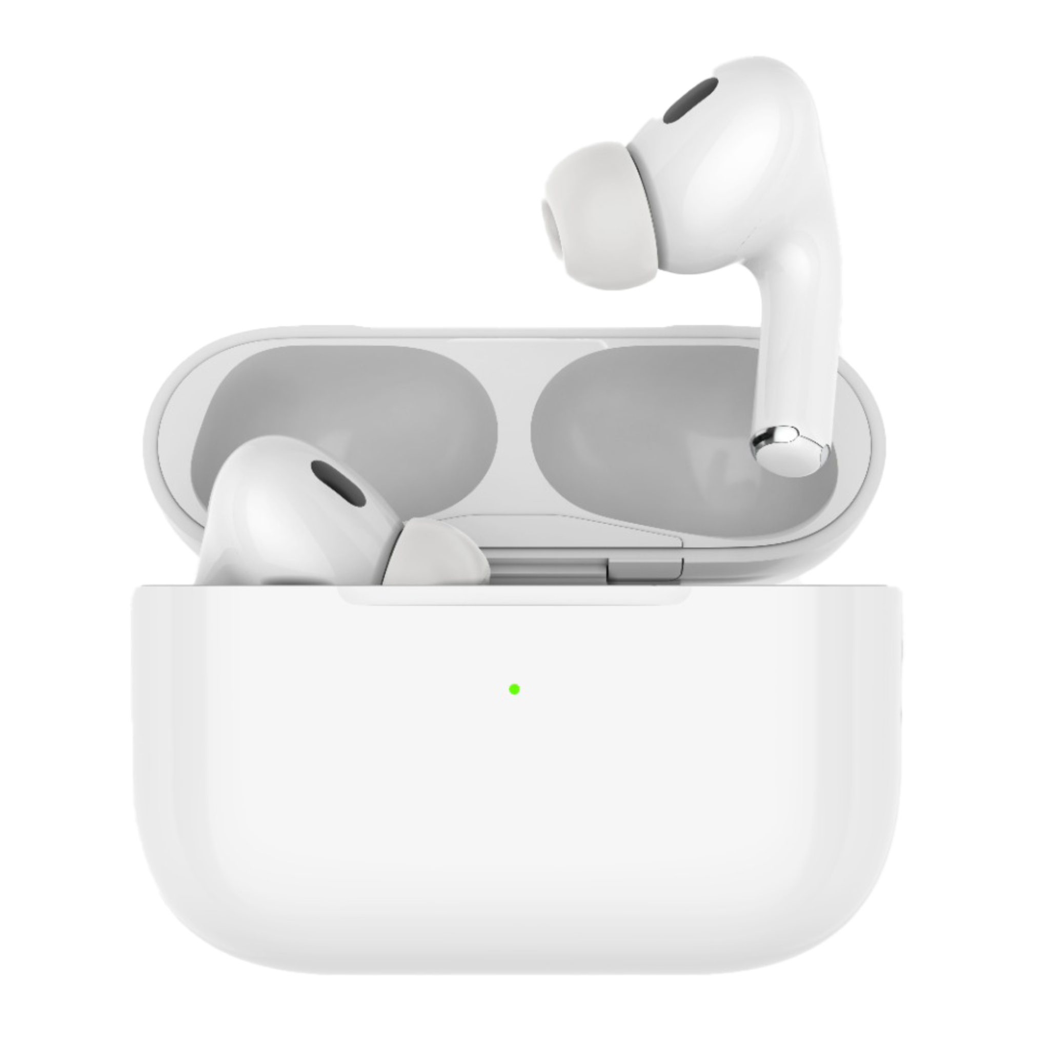 A pair of white Porodo Soundtec ANC Airpods Pro 2 in a charging case.