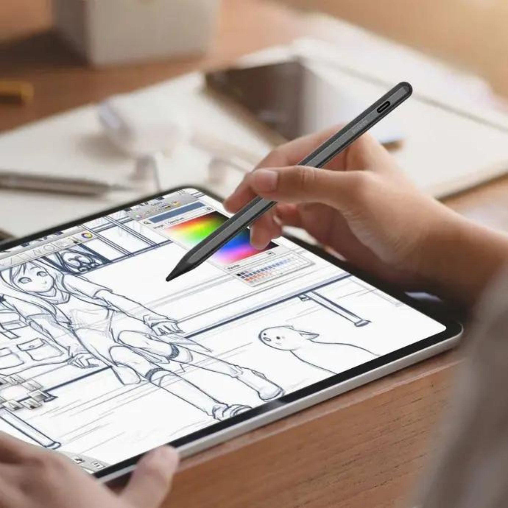 Porodo Universal Pencil For Mobile and Tablet with 1.5mm Tip, 30 Days Standby Time, 8 to 10 Hours Working Time, 1.5 Hours Charging Time, 140mAh Battery Capacity - Black