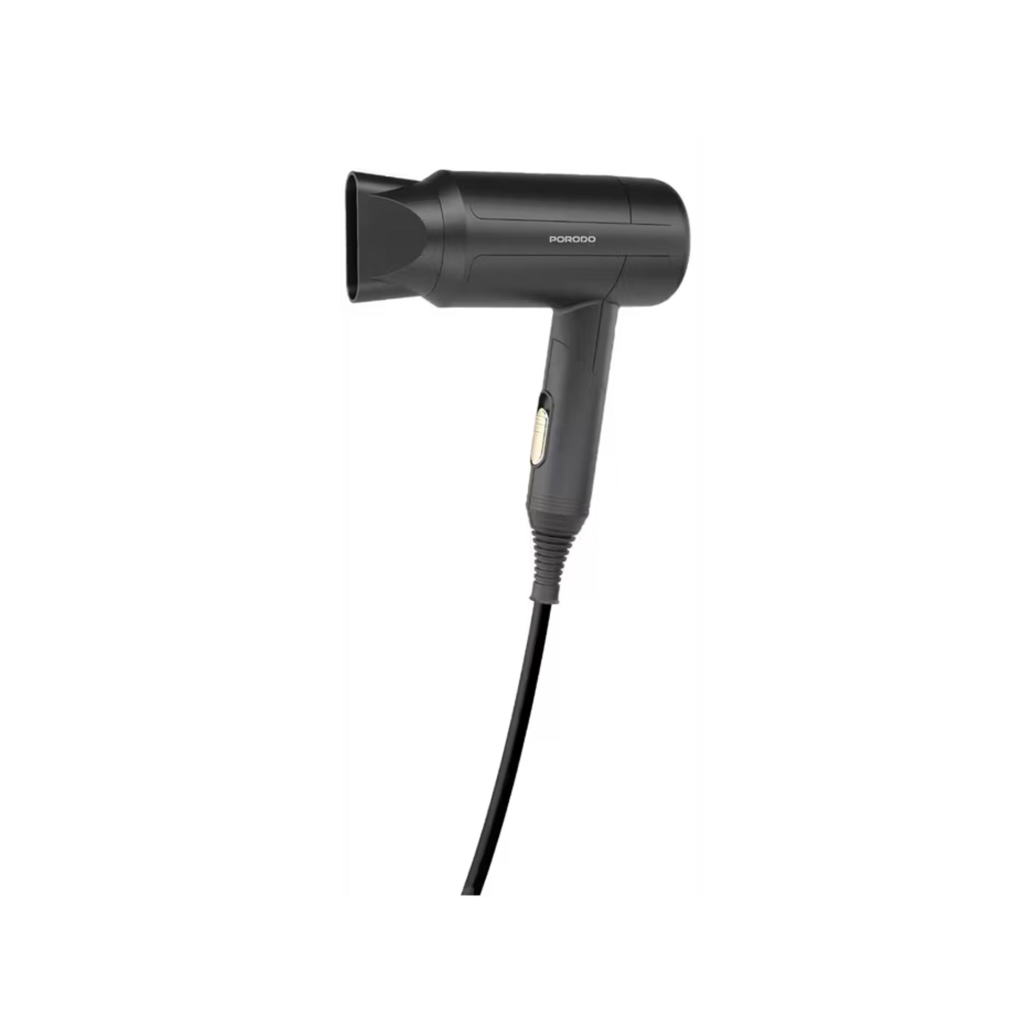 Porodo Lifestyle 1200W Foldable Hair Dryer with 1.8m Cable Length, Concentrator Nozzle, One-Slide Switch, Overheat Protection, Powerful Airflow, UK 3-Pin Plug, Portable - Black