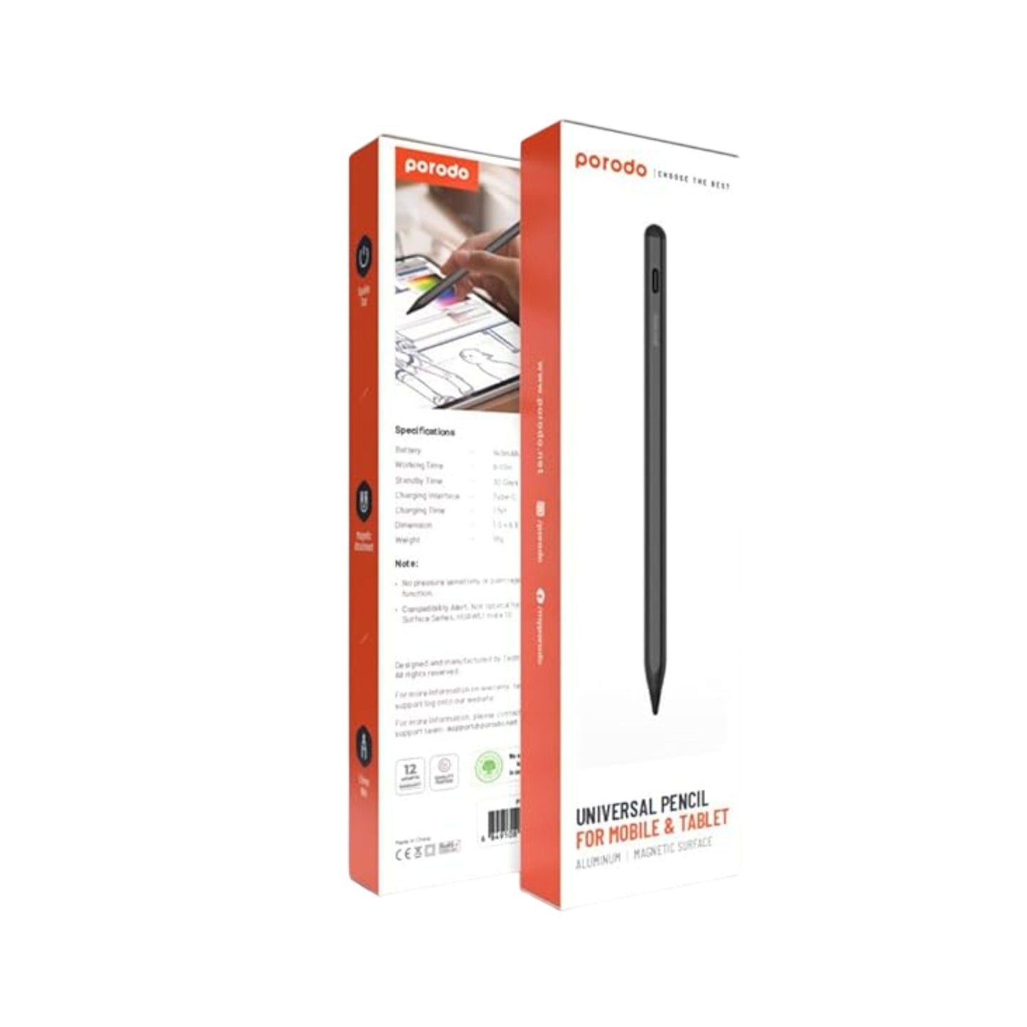 Porodo Universal Smart Pencil with Touch Switch for Mobile & Tablets_Black