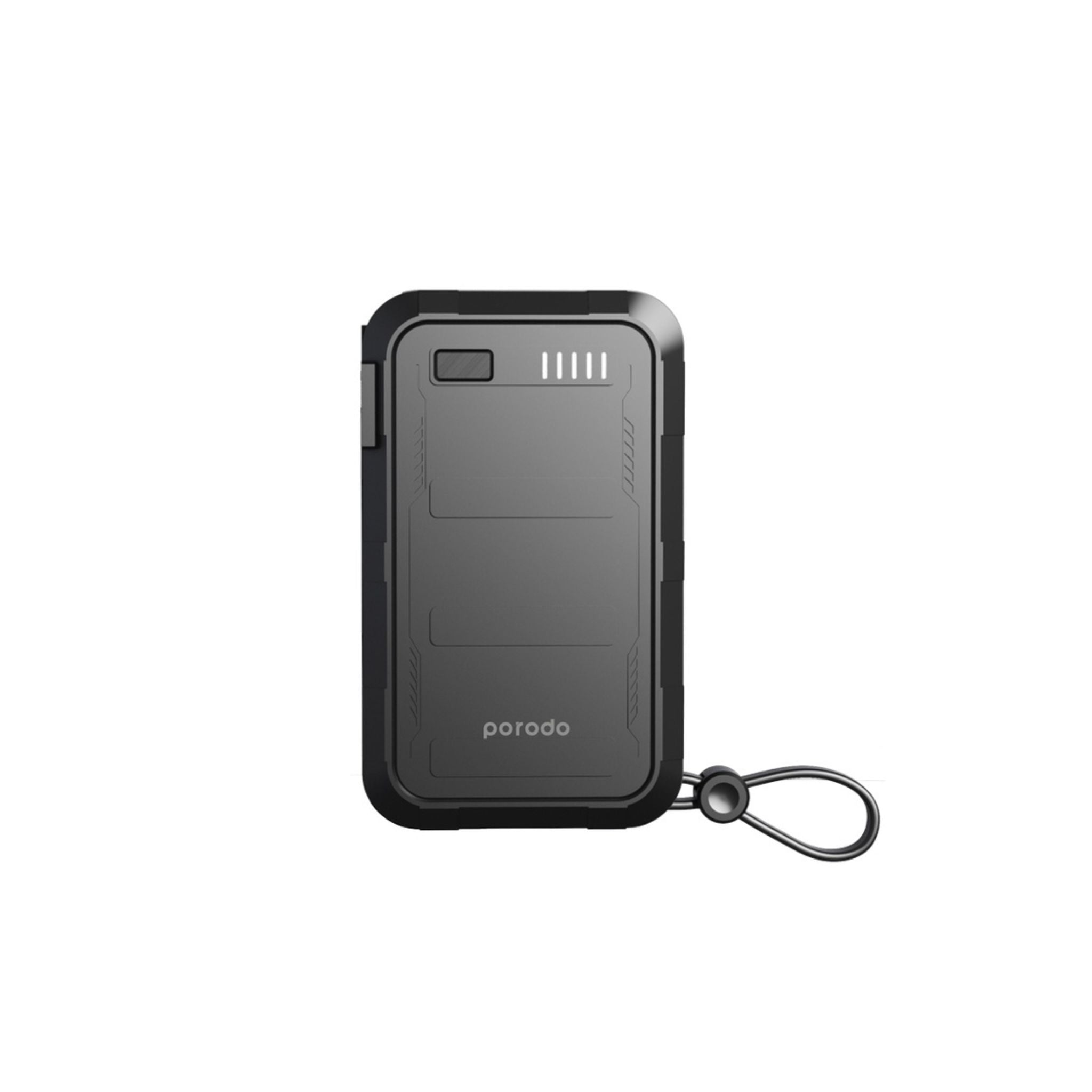 Porodo 10000mAh PPS Wall Charger Power Bank with Integrated Type-C & Lightning Cable, PD 20W, 22.5W USB-A Output, 10W Lightning, Simultaneous Charging - Black